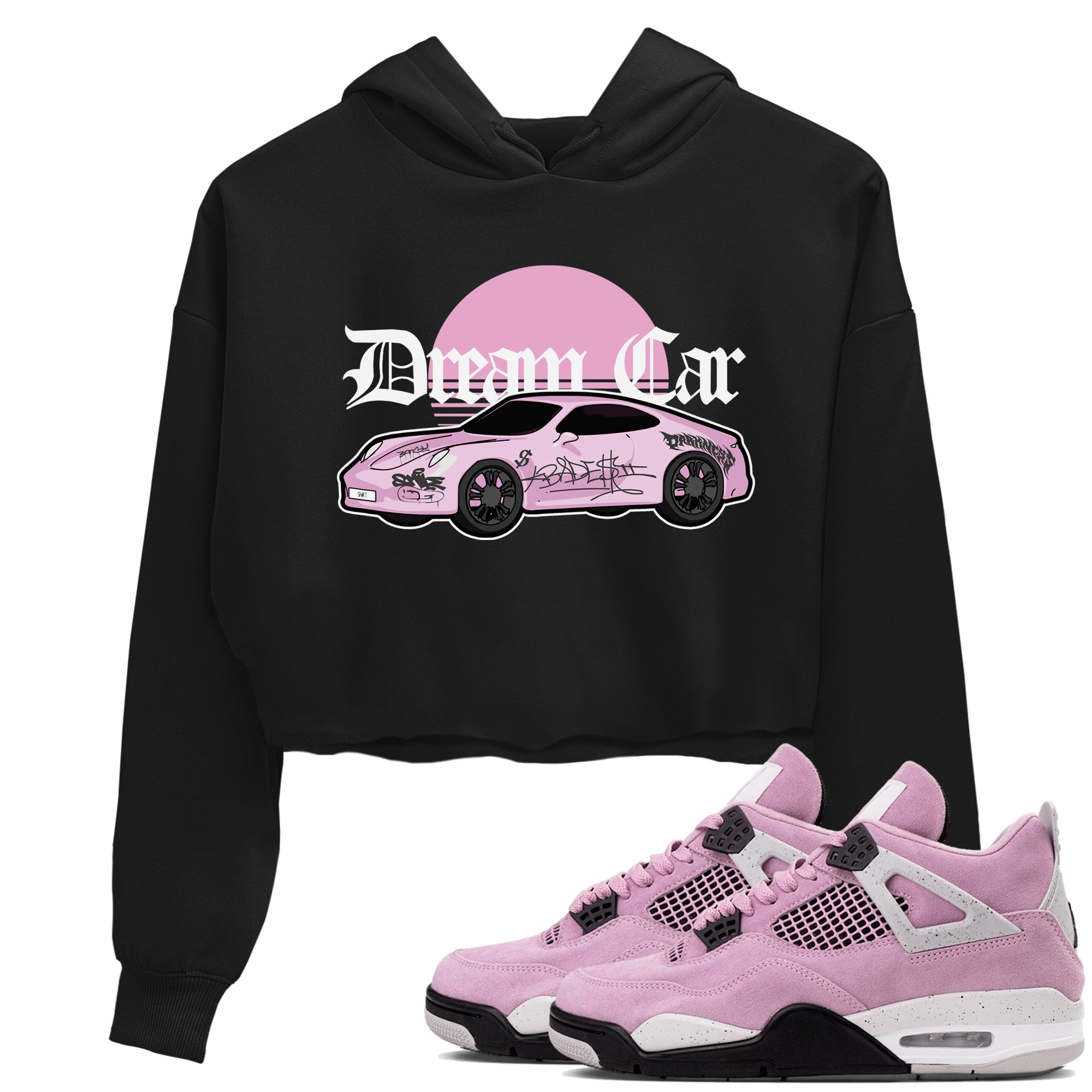 4s Retro Orchid shirts to match jordans Dream Car sneaker match tees Air Jordan 4 WMNS Orchid match shoes to clothes Drip Gear Zone unisex cotton Black 1 crop tee