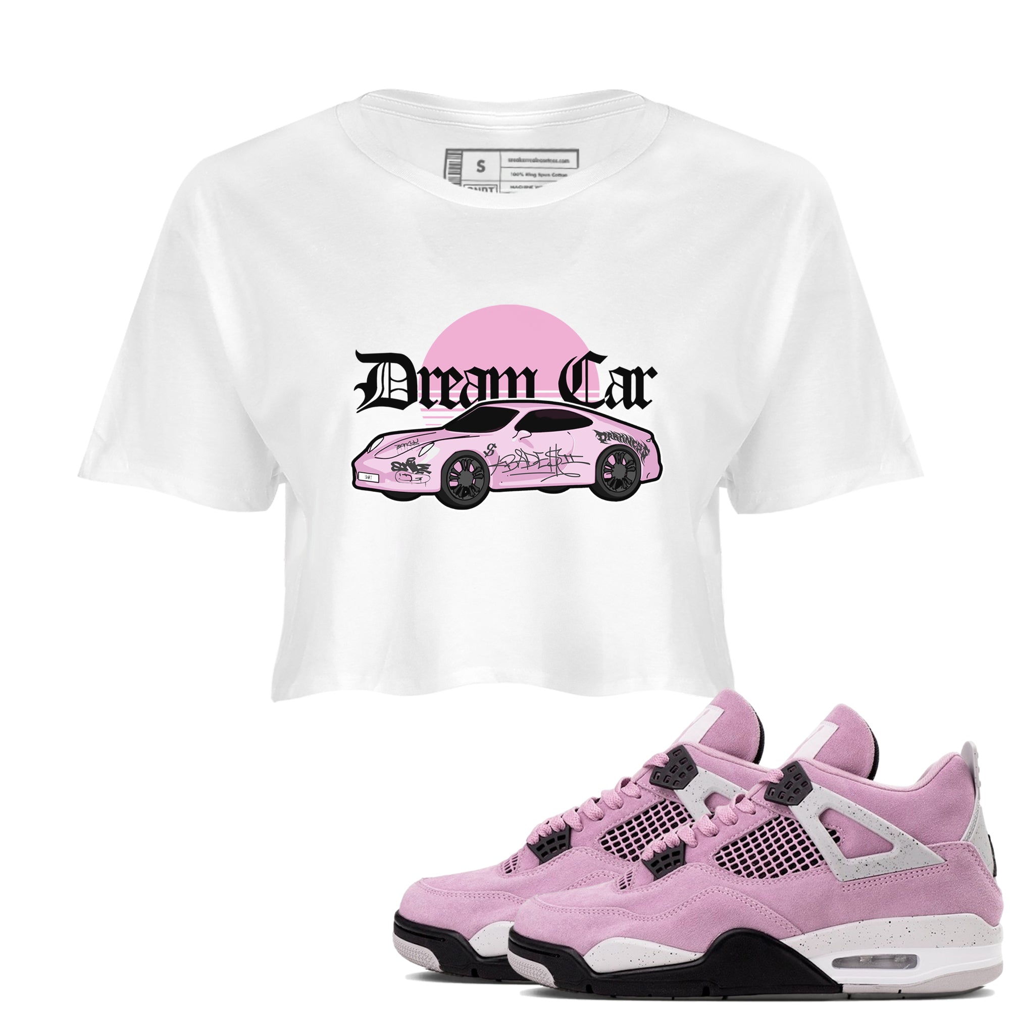 4s Retro Orchid shirts to match jordans Dream Car sneaker match tees Air Jordan 4 WMNS Orchid match shoes to clothes Drip Gear Zone unisex cotton White 1 crop tee