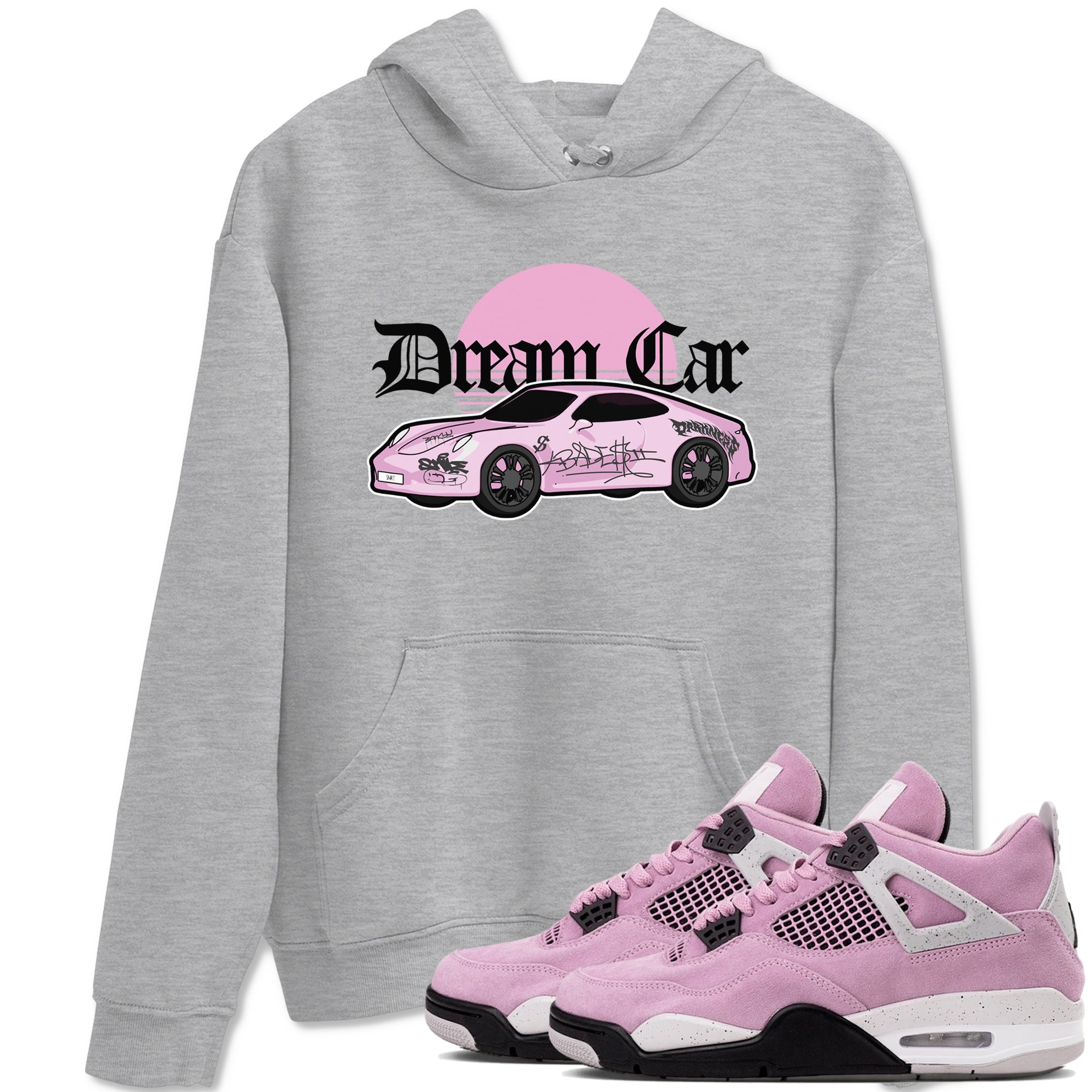 4s Retro Orchid shirts to match jordans Dream Car sneaker match tees Air Jordan 4 WMNS Orchid match shoes to clothes Drip Gear Zone unisex cotton Heather Grey 1 shirts