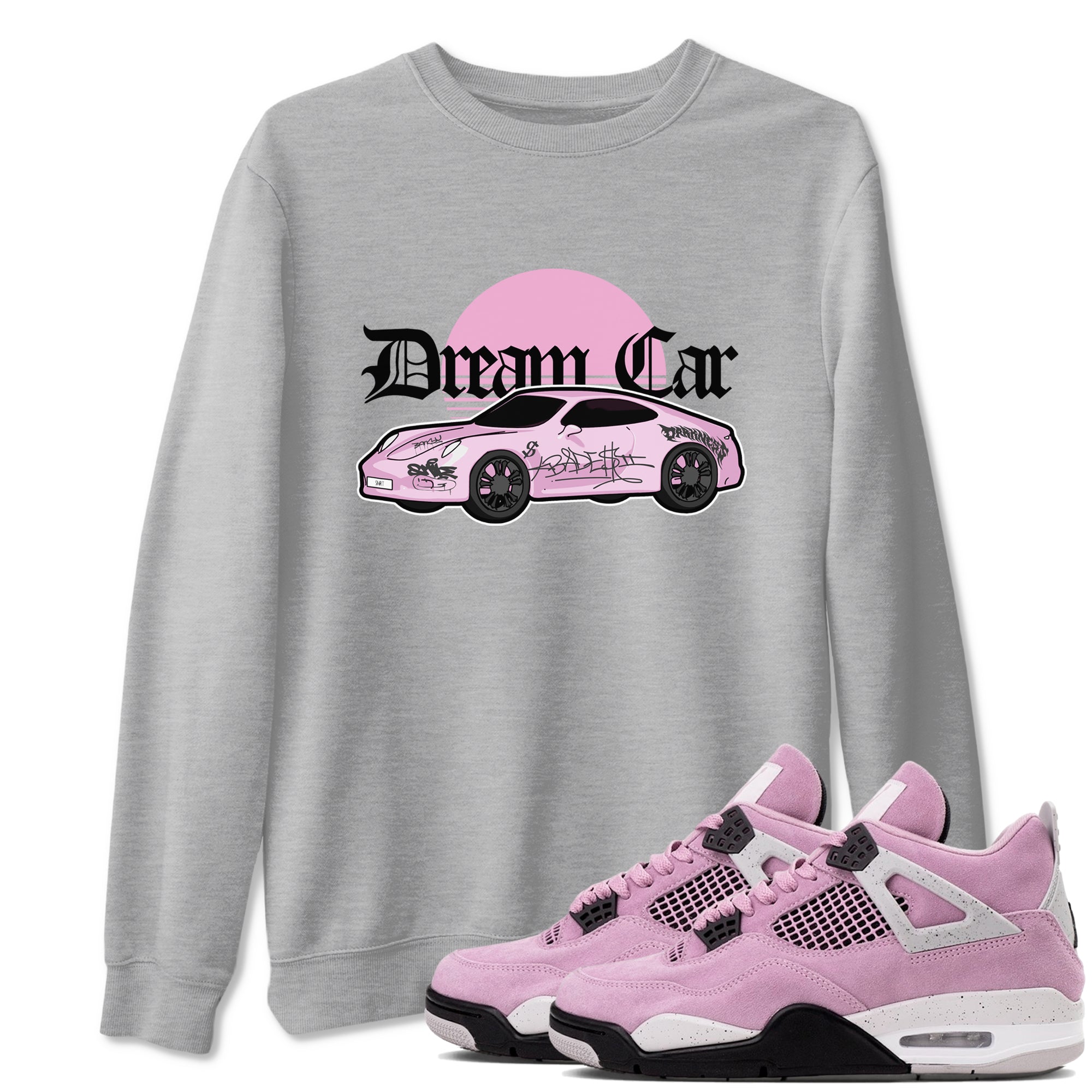 4s Retro Orchid shirts to match jordans Dream Car sneaker match tees Air Jordan 4 WMNS Orchid match shoes to clothes Drip Gear Zone unisex cotton Heather Grey 1 shirts