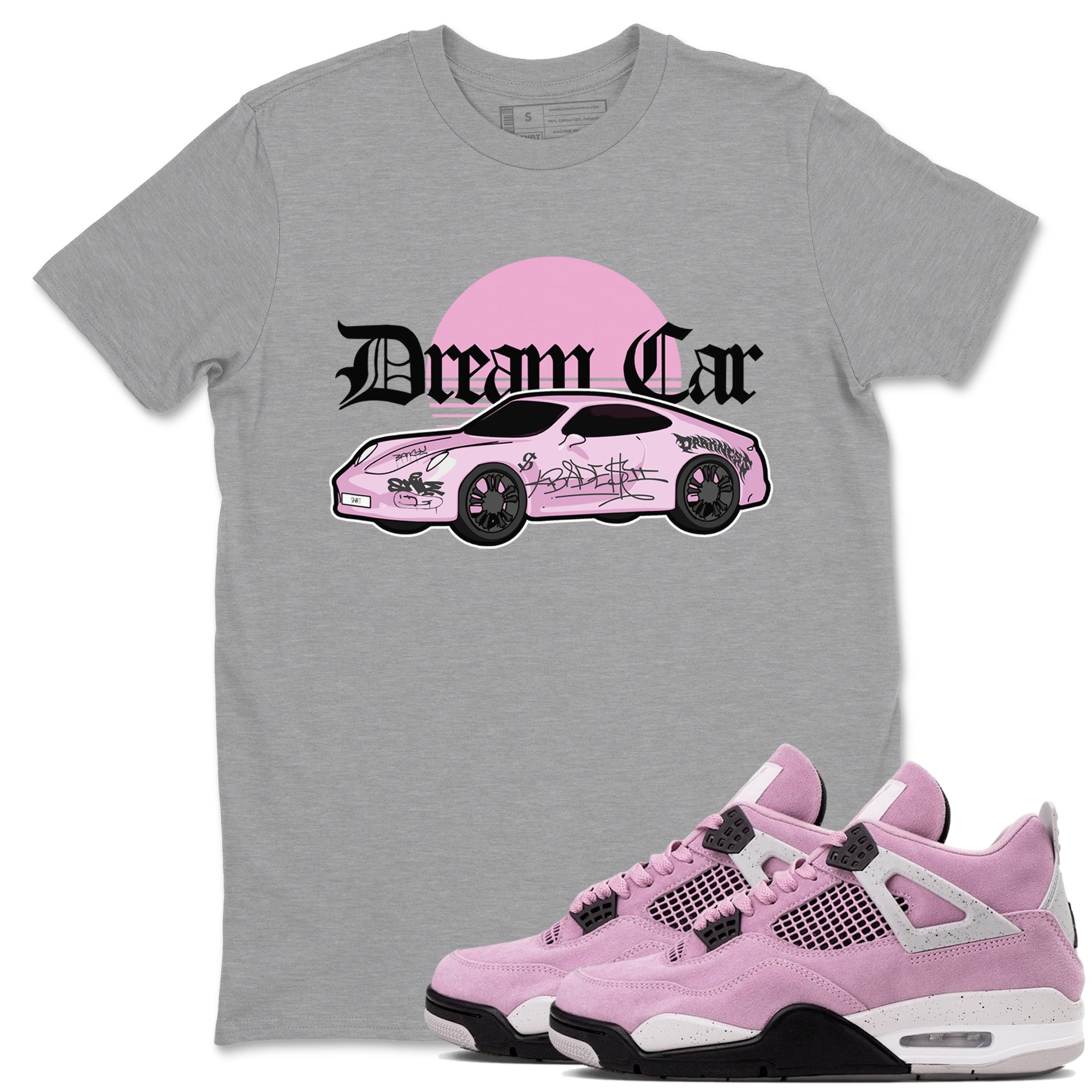 4s Retro Orchid shirts to match jordans Dream Car sneaker match tees Air Jordan 4 WMNS Orchid match shoes to clothes Drip Gear Zone unisex cotton Heather Grey 1 shirts