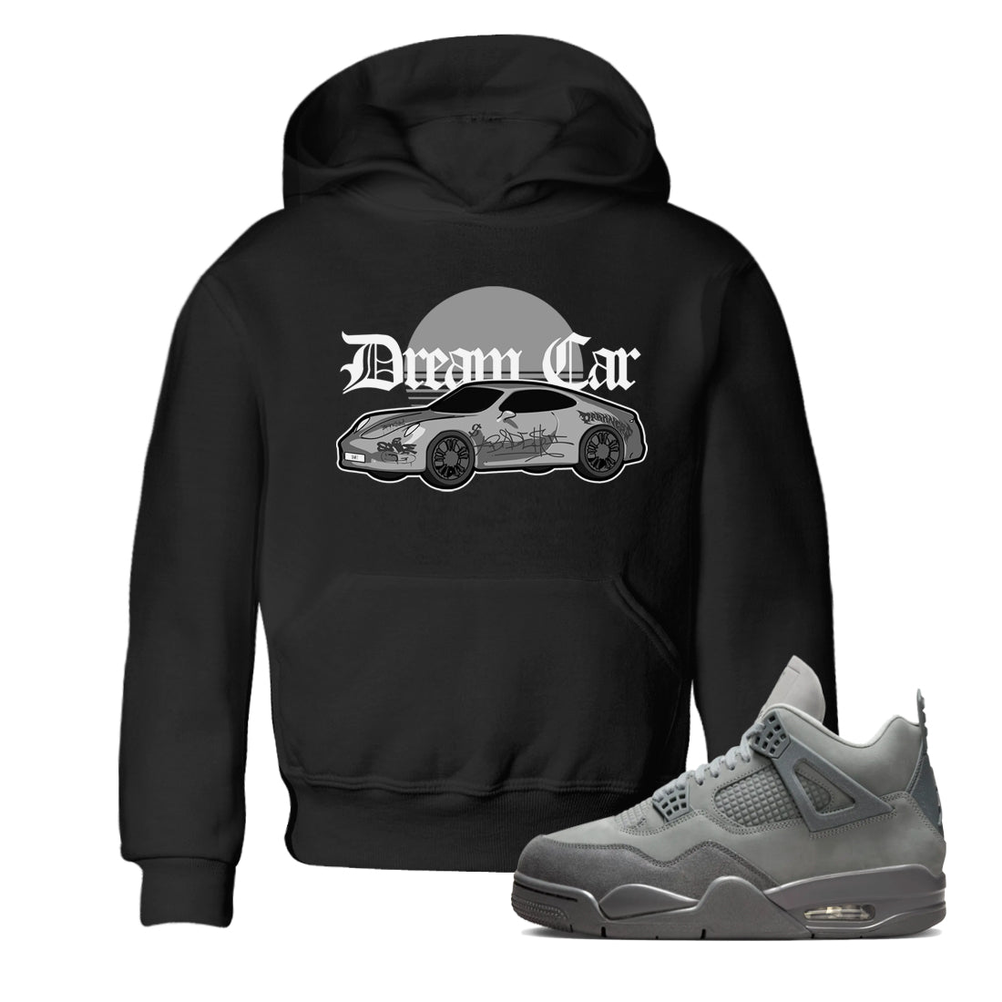 4s Wet Cement shirts to match jordans Dream Car sneaker match tees Air Jordan 4 SE Wet Cement Drip Gear Zone Youth Baby Black 1 crew neck shirts