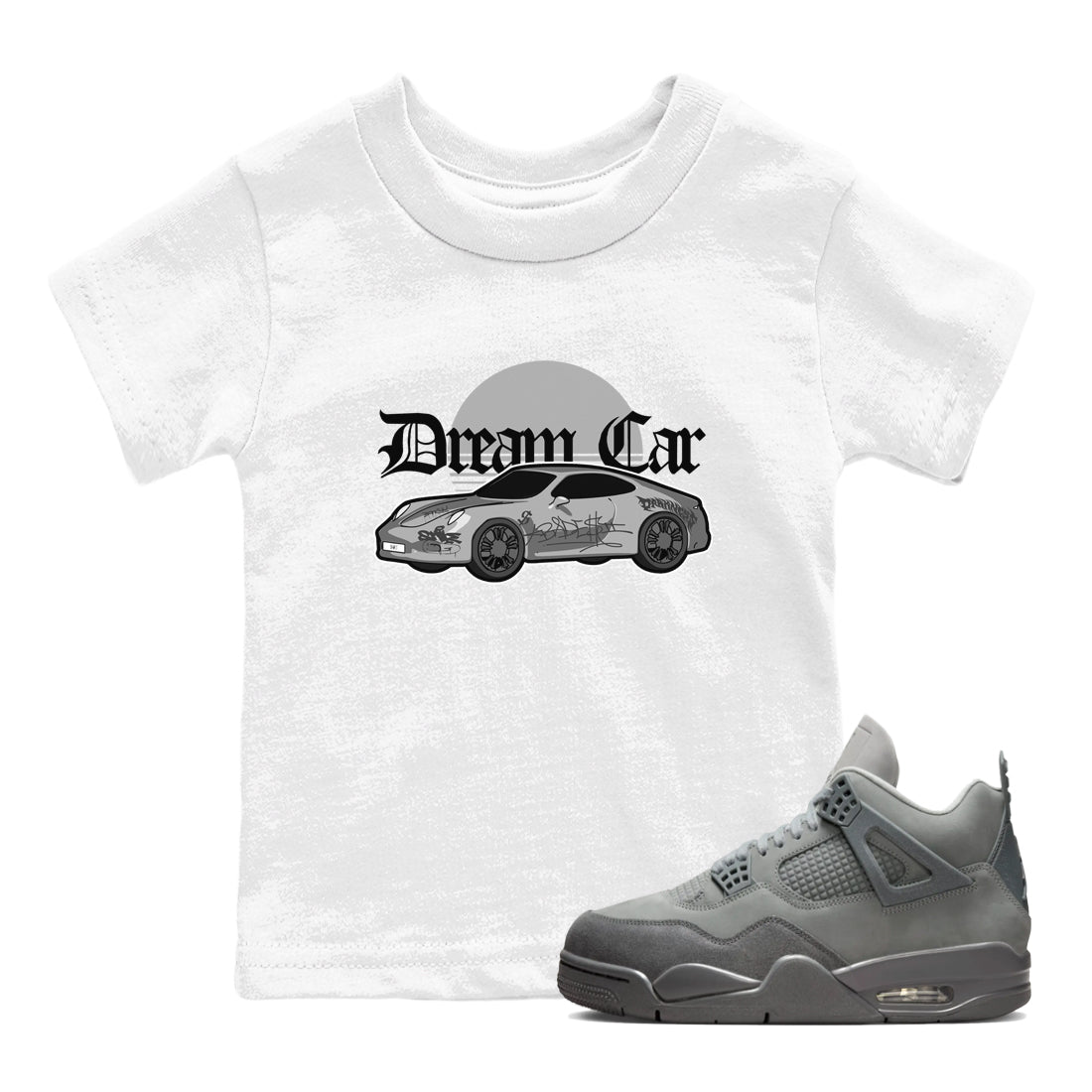 4s Wet Cement shirts to match jordans Dream Car sneaker match tees Air Jordan 4 SE Wet Cement Drip Gear Zone Youth Baby White 1 crew neck shirts