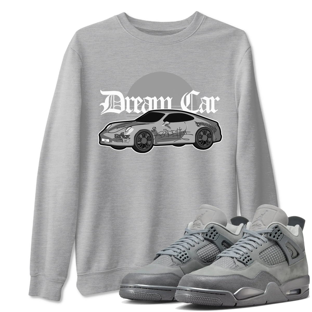 4s Wet Cement shirts to match jordans Dream Car sneaker match tees Air Jordan 4 SE Wet Cement Drip Gear Zone unisex cotton Heather Grey 1 crew neck shirts