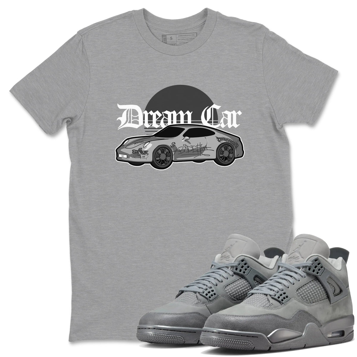 4s Wet Cement shirts to match jordans Dream Car sneaker match tees Air Jordan 4 SE Wet Cement Drip Gear Zone unisex cotton Heather Grey 1 crew neck shirts