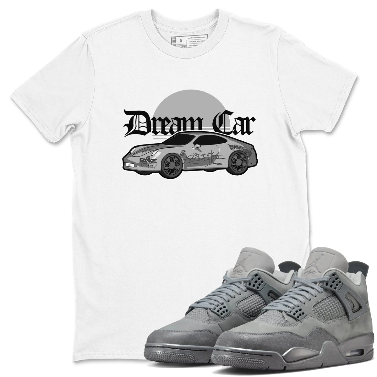 4s Wet Cement shirts to match jordans Dream Car sneaker match tees Air Jordan 4 SE Wet Cement Drip Gear Zone unisex cotton White 1 crew neck shirts