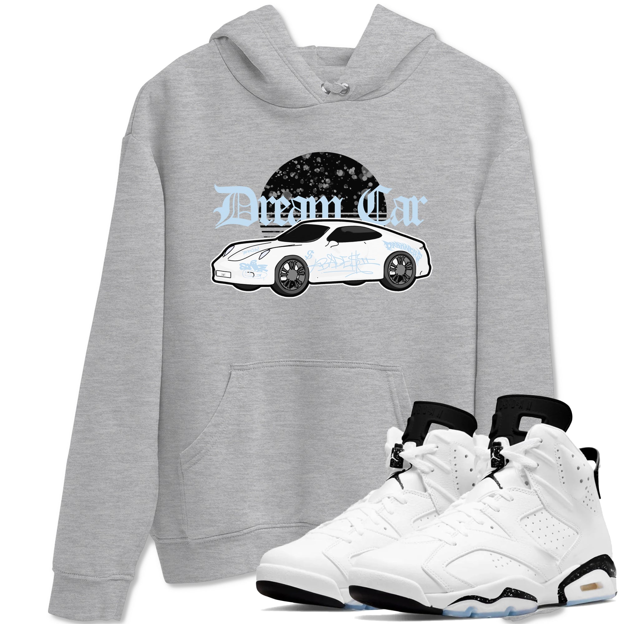 AJ6 White Black shirts to match jordans Dream Car sneaker match tees Air Jordan 6 White Black Drip Gear Zone streetwear brand Heather Grey 1 unisex cotton tee