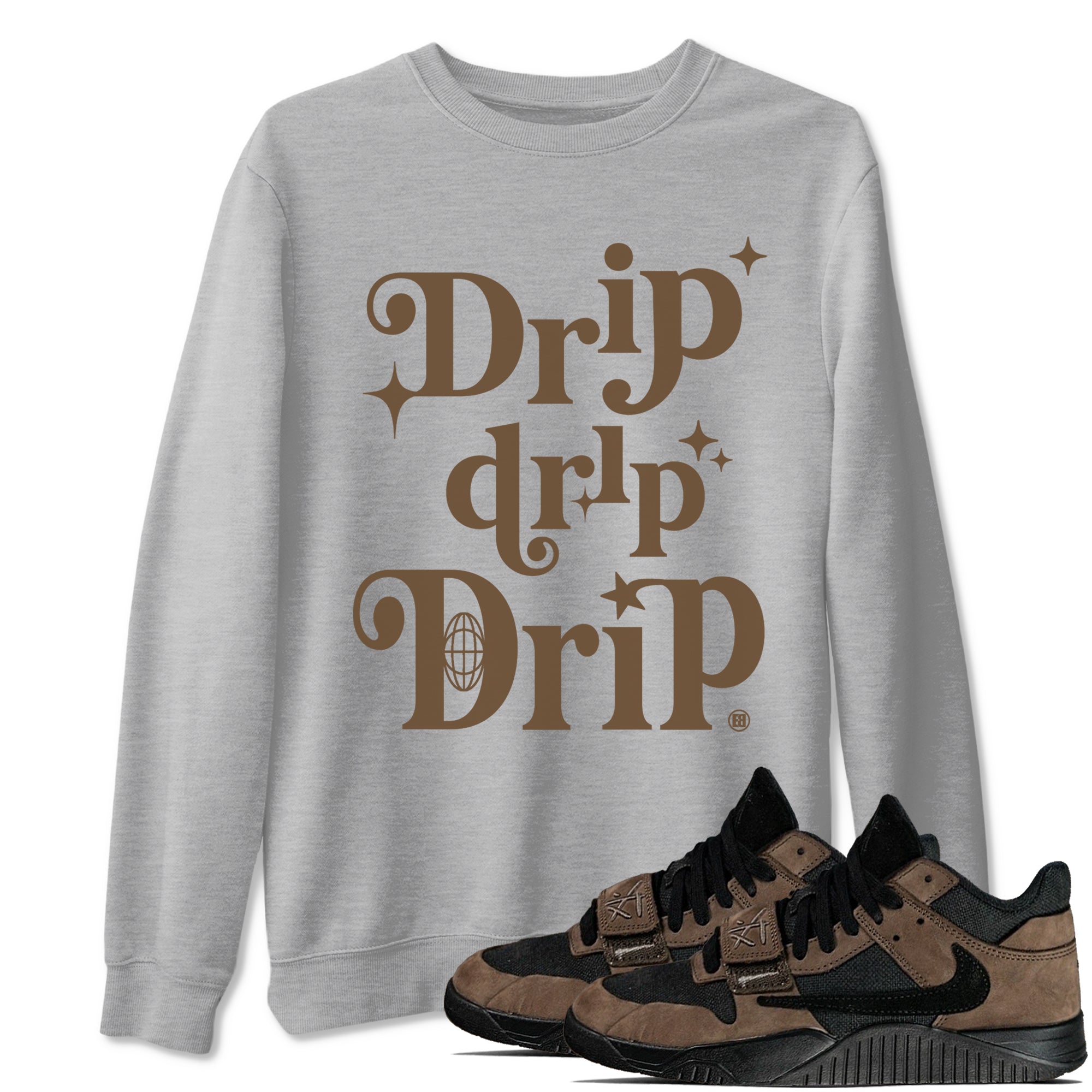 Jordan Jumpman Jack Travis Scott Dark Mocha shirts to match jordans Drip Drip Drip sneaker match tees Jordan Jumpman Jack Travis Scott Dark Mocha match shoes to clothes Drip Gear Zone unisex cotton Heather Grey 1 shirts