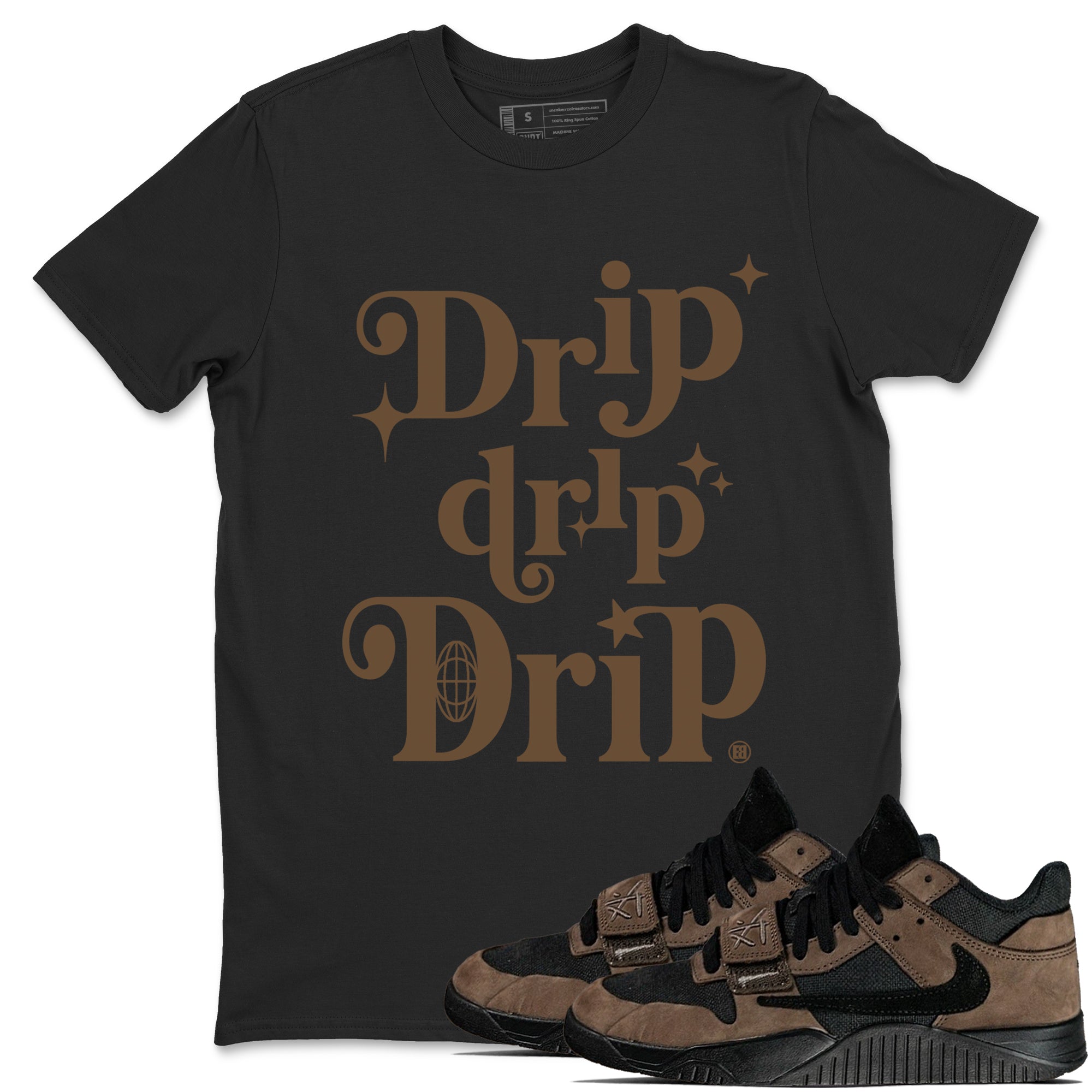 Jordan Jumpman Jack Travis Scott Dark Mocha shirts to match jordans Drip Drip Drip sneaker match tees Jordan Jumpman Jack Travis Scott Dark Mocha match shoes to clothes Drip Gear Zone unisex cotton Black 1 shirts