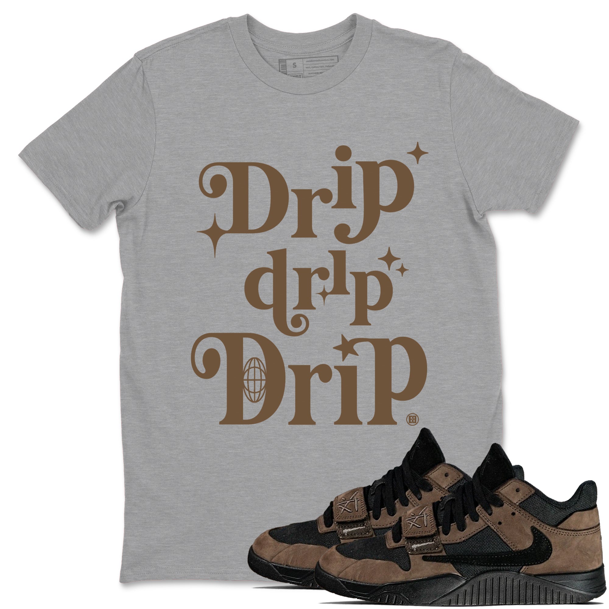 Jordan Jumpman Jack Travis Scott Dark Mocha shirts to match jordans Drip Drip Drip sneaker match tees Jordan Jumpman Jack Travis Scott Dark Mocha match shoes to clothes Drip Gear Zone unisex cotton Heather Grey 1 shirts