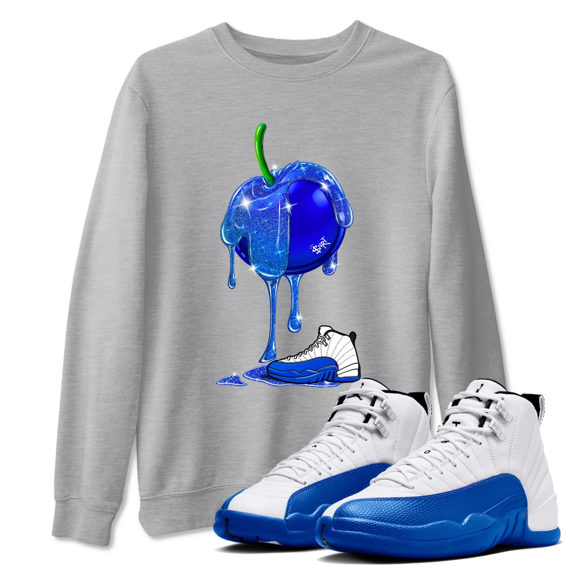 AJ12 Blueberry shirts to match jordans Dripping Blueberry sneaker match tees AJ12 Blueberry Drip Gear Zone streetwear brand Heather Grey 1 unisex cotton tee