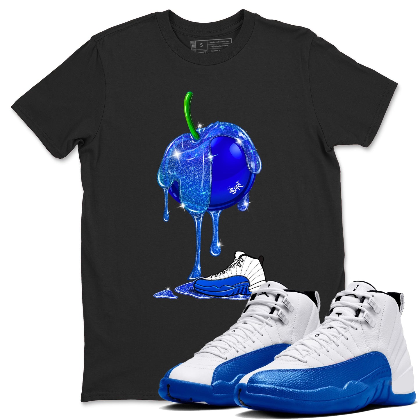 AJ12 Blueberry shirts to match jordans Dripping Blueberry sneaker match tees AJ12 Blueberry Drip Gear Zone streetwear brand Black 1 unisex cotton tee