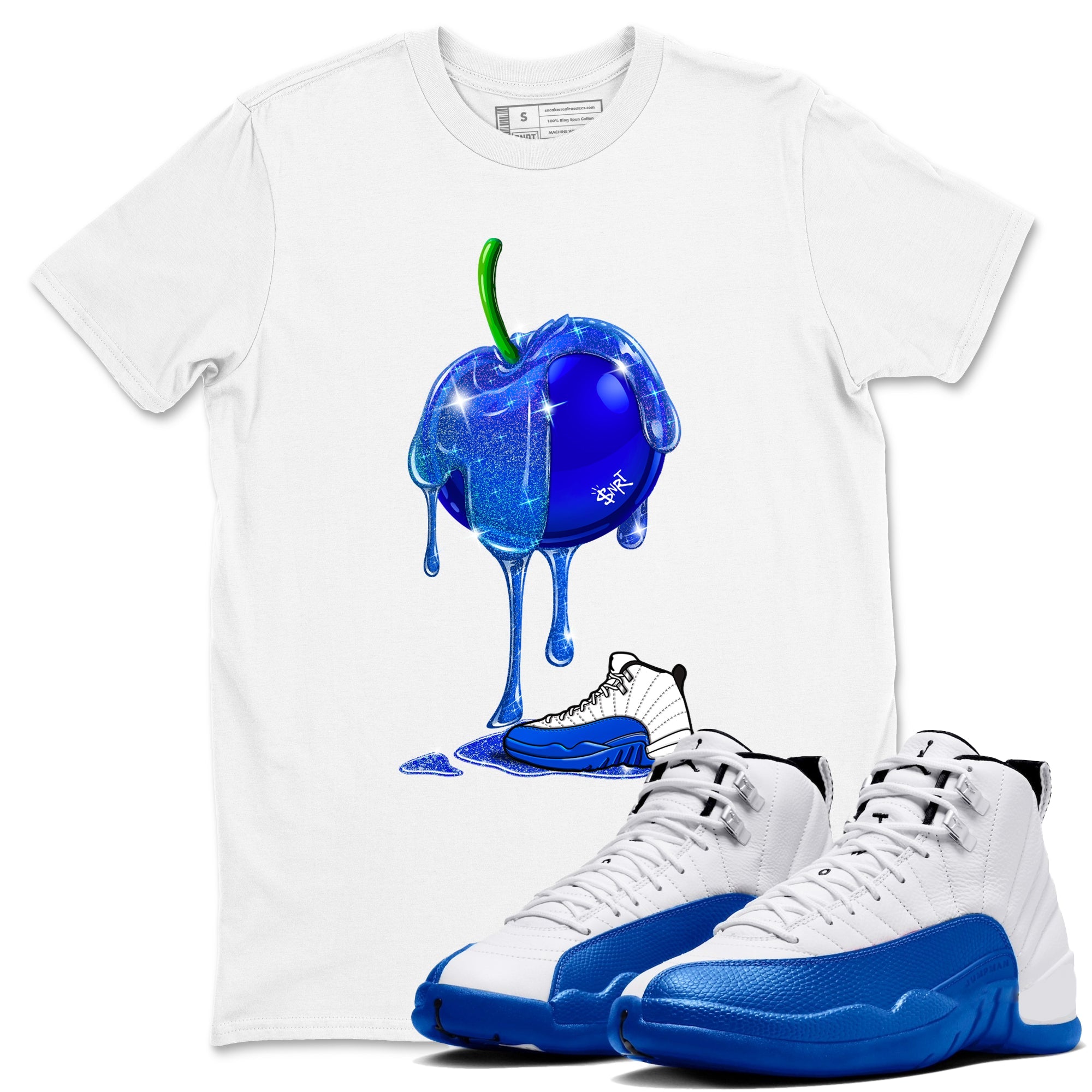 AJ12 Blueberry shirts to match jordans Dripping Blueberry sneaker match tees AJ12 Blueberry Drip Gear Zone streetwear brand White 1 unisex cotton tee