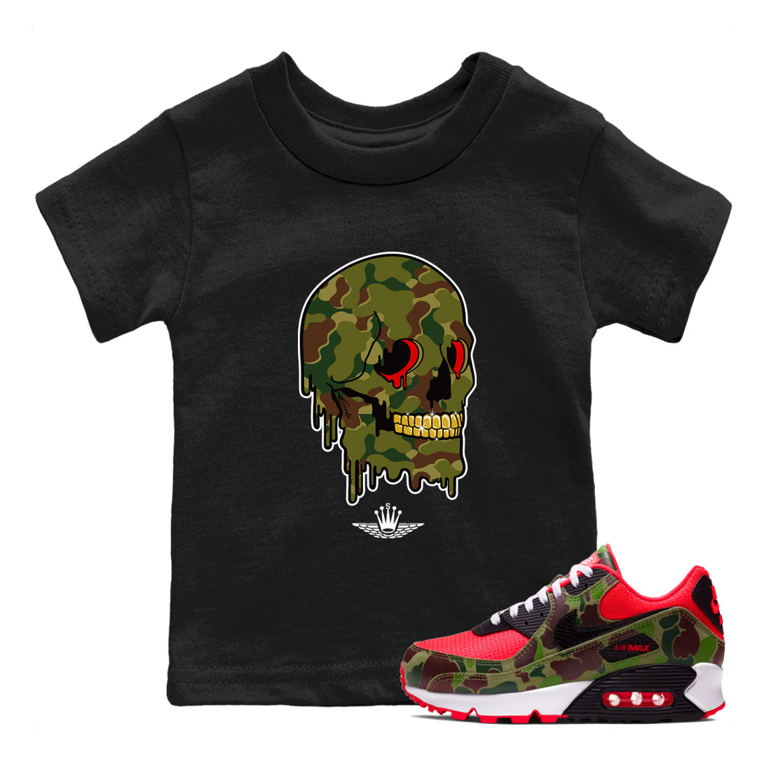 Air Max 90 Duck Camo shirts to match jordans Dripping Camo Skull sneaker match tees Air Max 90 Reverse Duck Camo match shoes to clothes Drip Gear Zone Youth Baby Black 1 tee