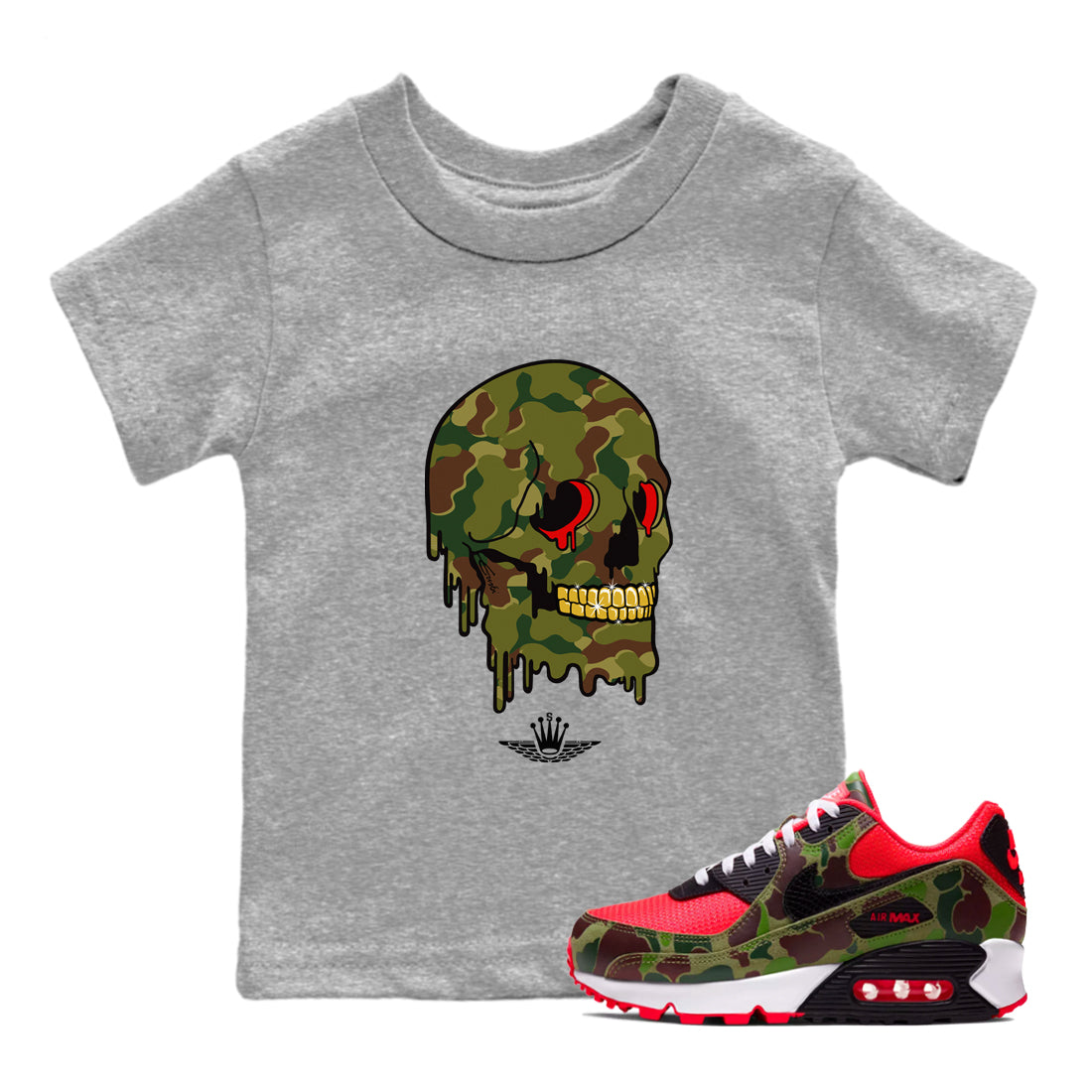 Air Max 90 Duck Camo shirts to match jordans Dripping Camo Skull sneaker match tees Air Max 90 Reverse Duck Camo match shoes to clothes Drip Gear Zone Youth Baby Heather Grey 1 tee