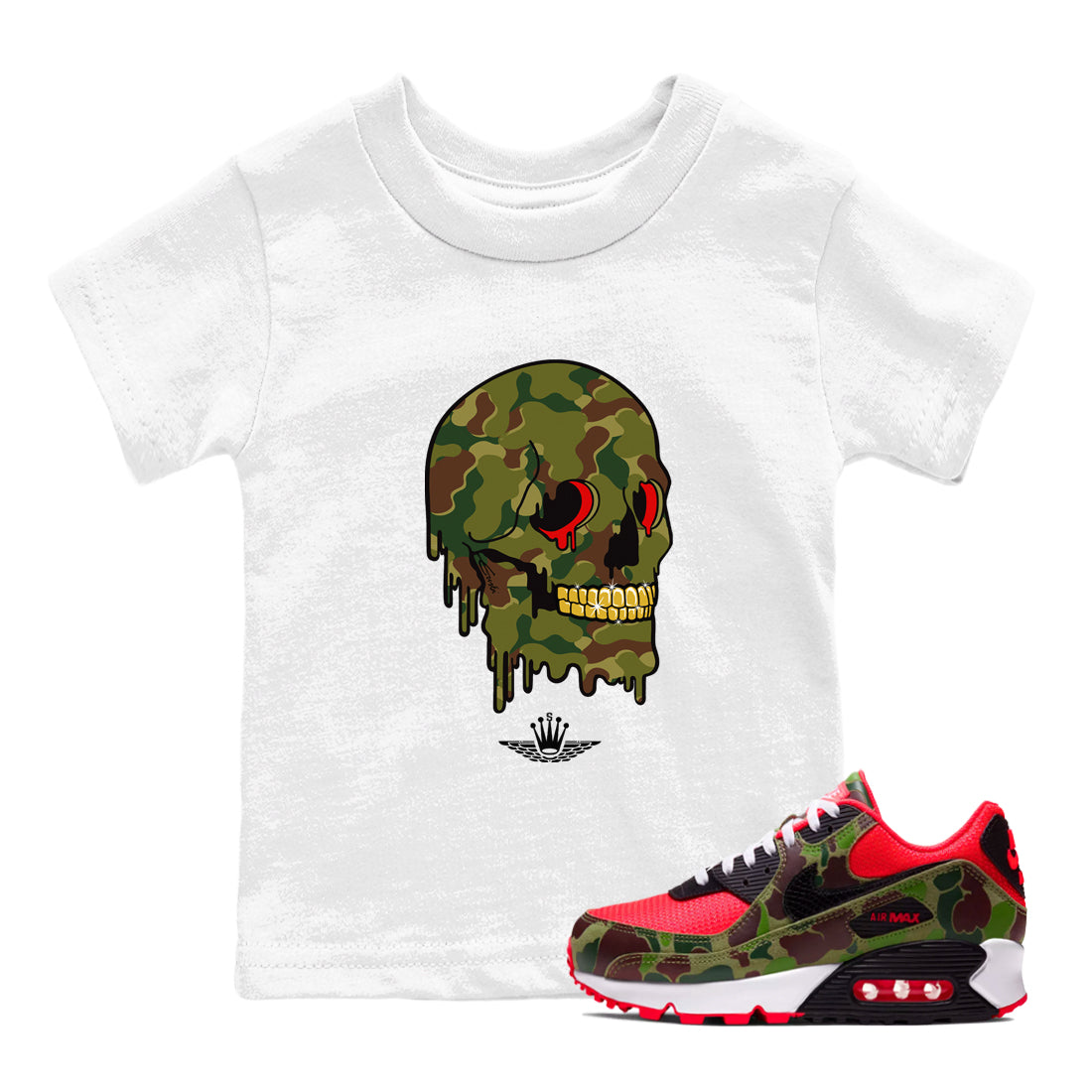 Air Max 90 Duck Camo shirts to match jordans Dripping Camo Skull sneaker match tees Air Max 90 Reverse Duck Camo match shoes to clothes Drip Gear Zone Youth Baby White 1 tee