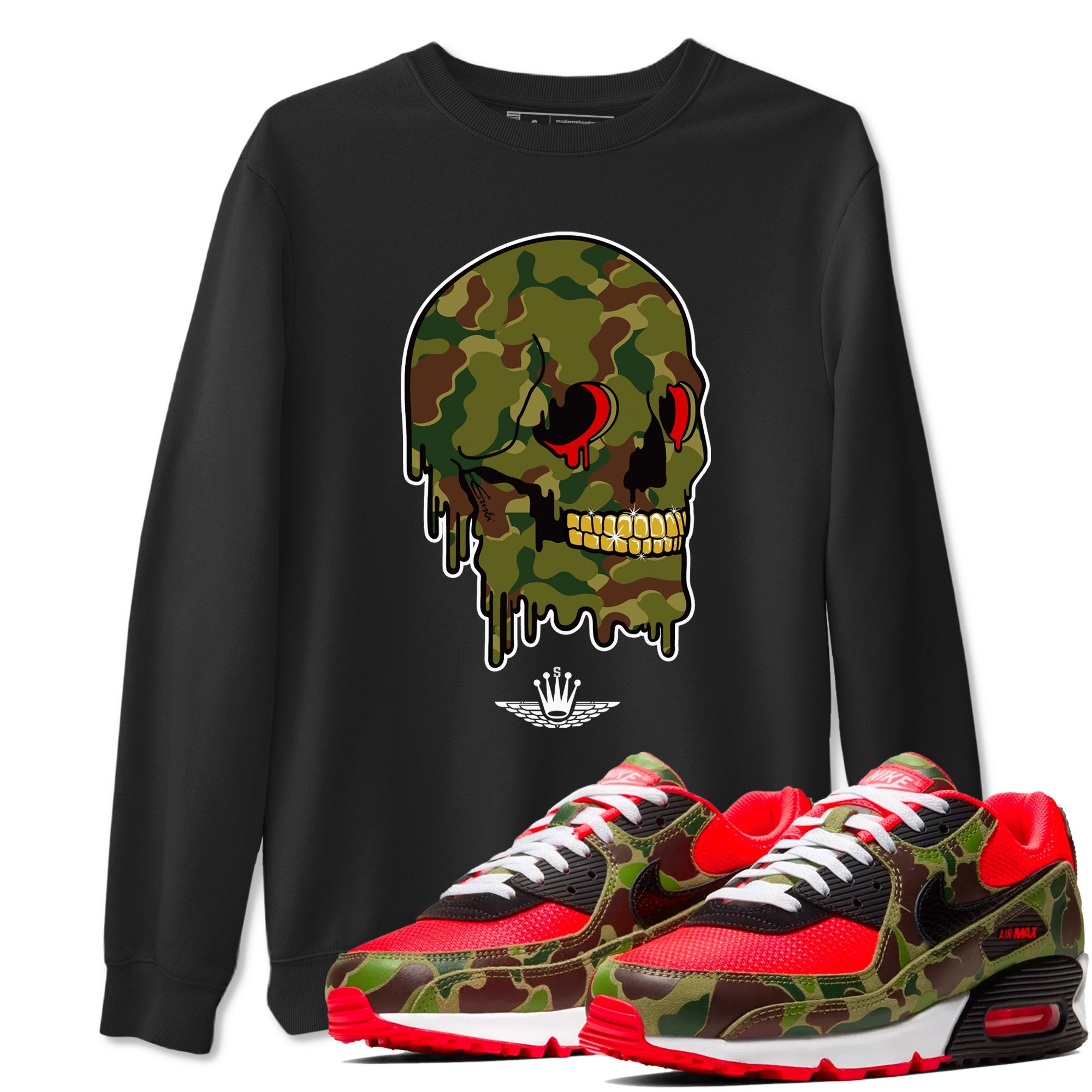 Air Max 90 Duck Camo shirts to match jordans Dripping Camo Skull sneaker match tees Air Max 90 Reverse Duck Camo match shoes to clothes Drip Gear Zone unisex cotton Black 1 shirts