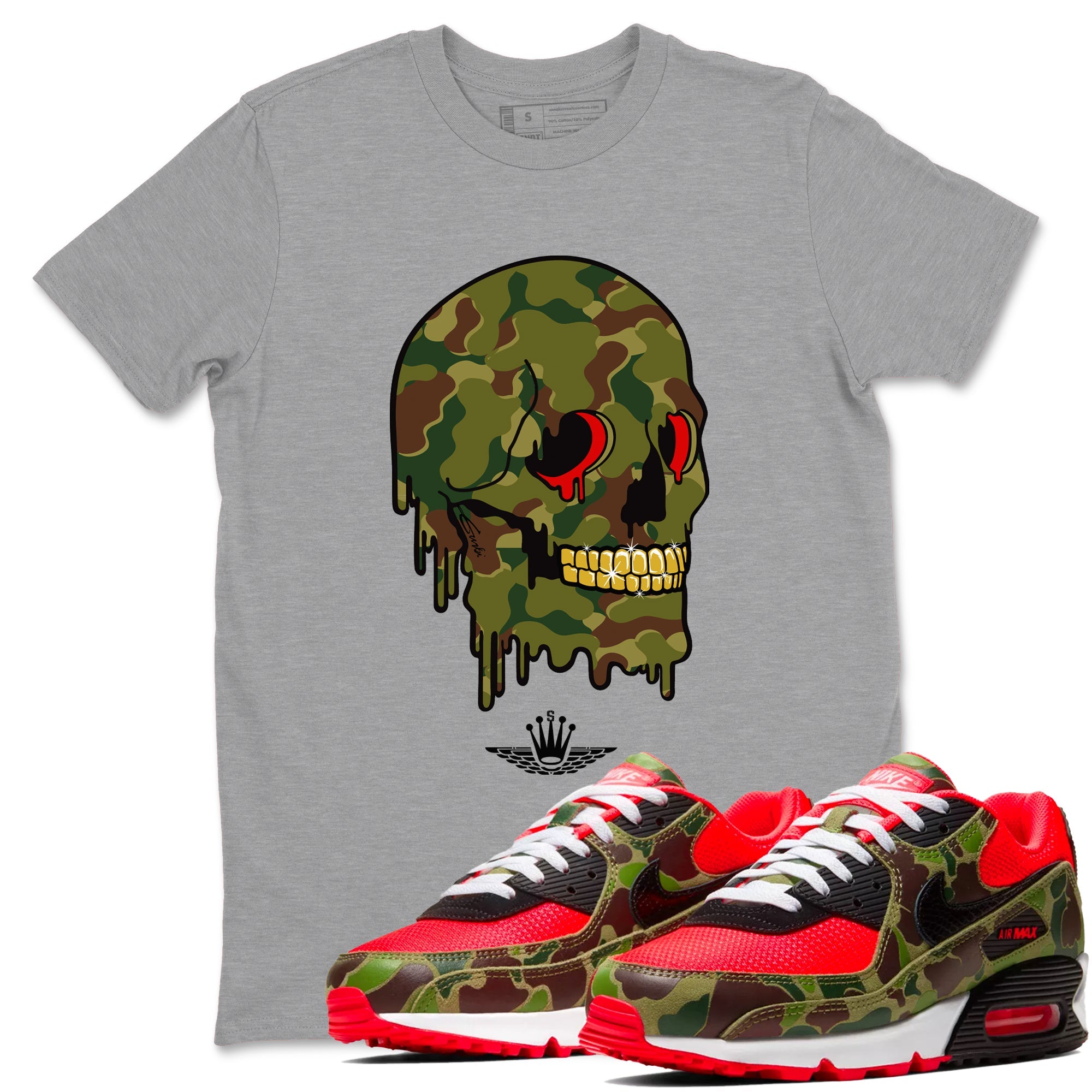 Air Max 90 Duck Camo shirts to match jordans Dripping Camo Skull sneaker match tees Air Max 90 Reverse Duck Camo match shoes to clothes Drip Gear Zone unisex cotton Heather Grey 1 shirts