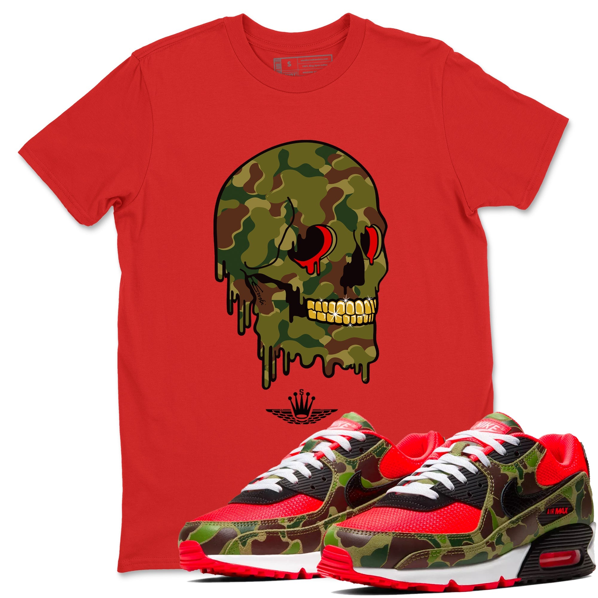 Air Max 90 Duck Camo shirts to match jordans Dripping Camo Skull sneaker match tees Air Max 90 Reverse Duck Camo match shoes to clothes Drip Gear Zone unisex cotton Red 1 shirts