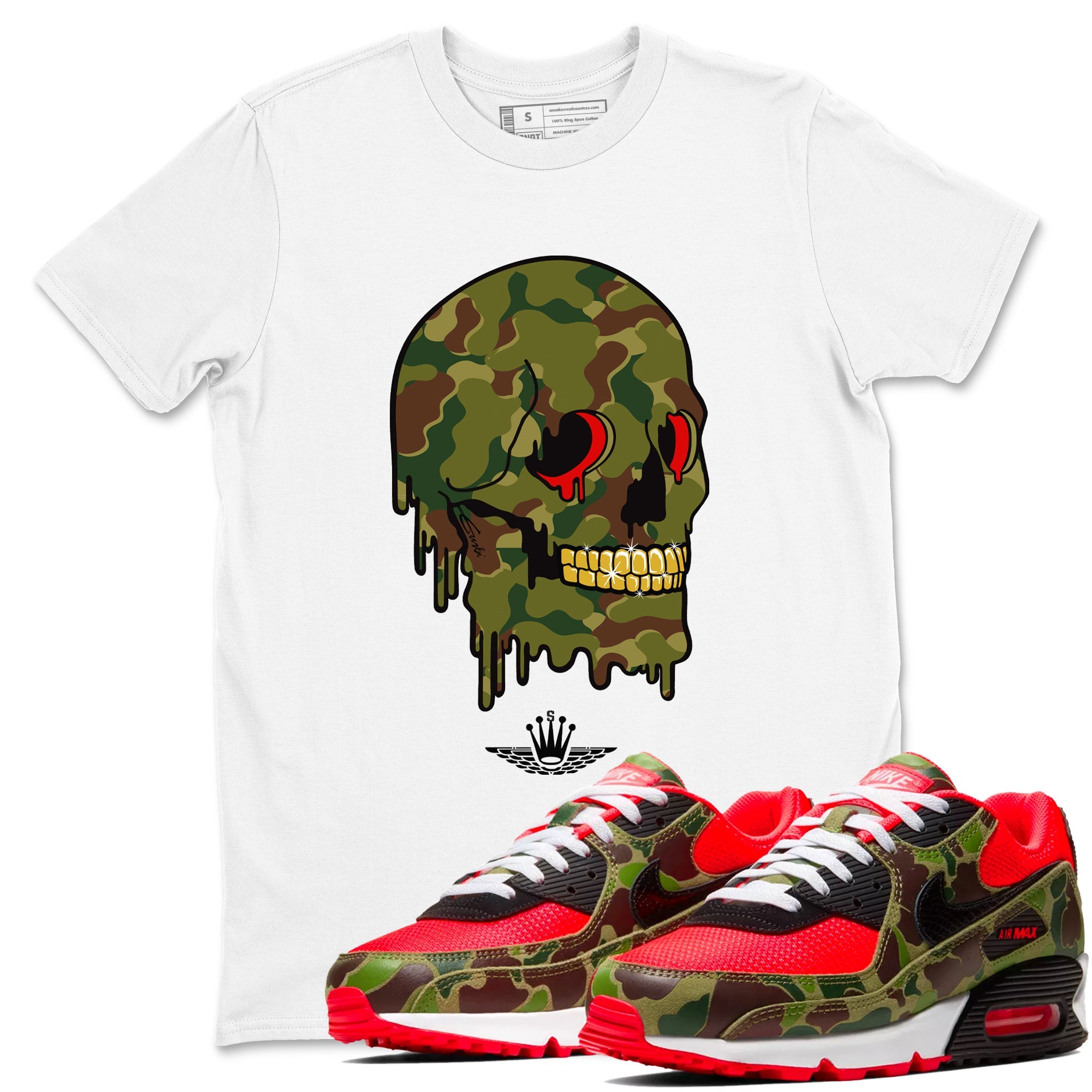 Air Max 90 Duck Camo shirts to match jordans Dripping Camo Skull sneaker match tees Air Max 90 Reverse Duck Camo match shoes to clothes Drip Gear Zone unisex cotton White 1 shirts