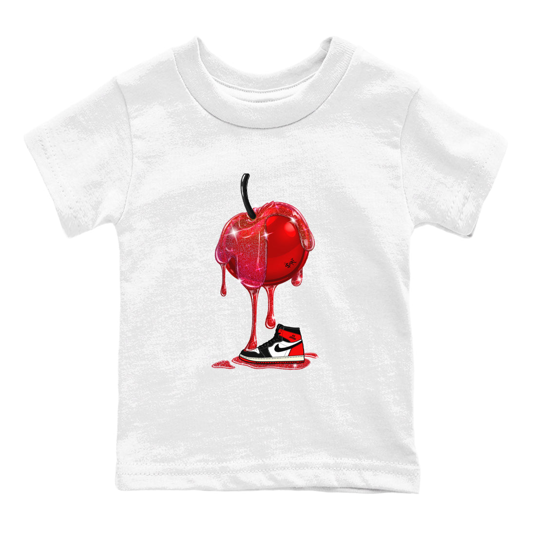 1s Black Toe Reimagined shirts to match jordans Dripping Cherries sneaker match tees Air Jordan 1 Black Toe Reimagined Drip Gear Zone streetwear brand Baby and Youth White 2 cotton tee