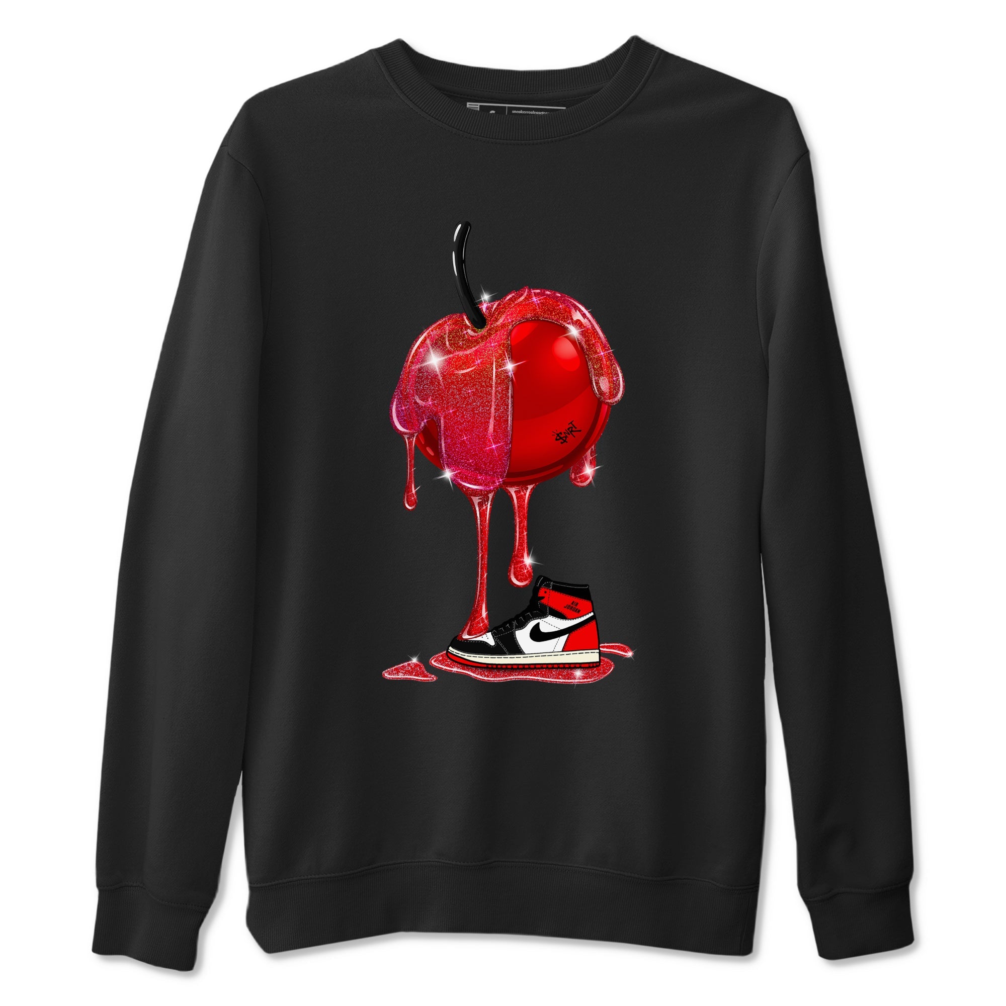 1s Black Toe Reimagined shirts to match jordans Dripping Cherries sneaker match tees Air Jordan 1 Black Toe Reimagined Drip Gear Zone streetwear brand Black 2 unisex cotton tee