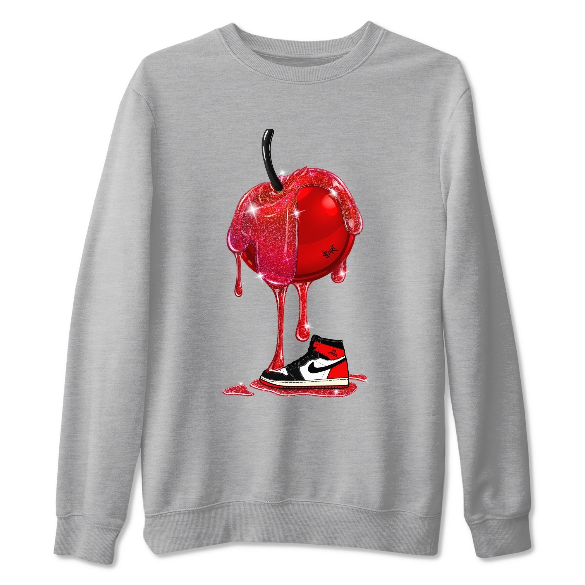 1s Black Toe Reimagined shirts to match jordans Dripping Cherries sneaker match tees Air Jordan 1 Black Toe Reimagined Drip Gear Zone streetwear brand Heather Grey 2 unisex cotton tee