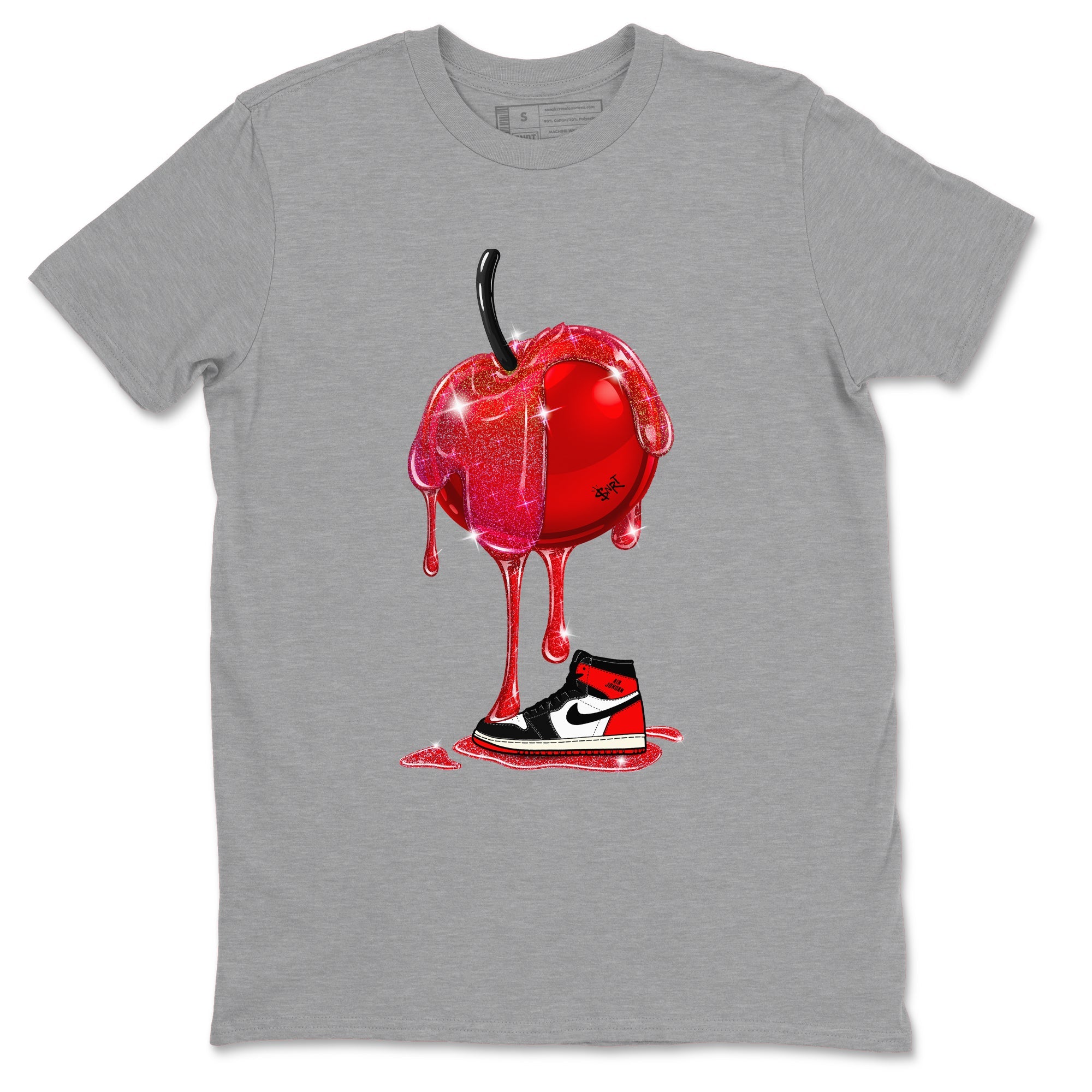 1s Black Toe Reimagined shirts to match jordans Dripping Cherries sneaker match tees Air Jordan 1 Black Toe Reimagined Drip Gear Zone streetwear brand Heather Grey 2 unisex cotton tee