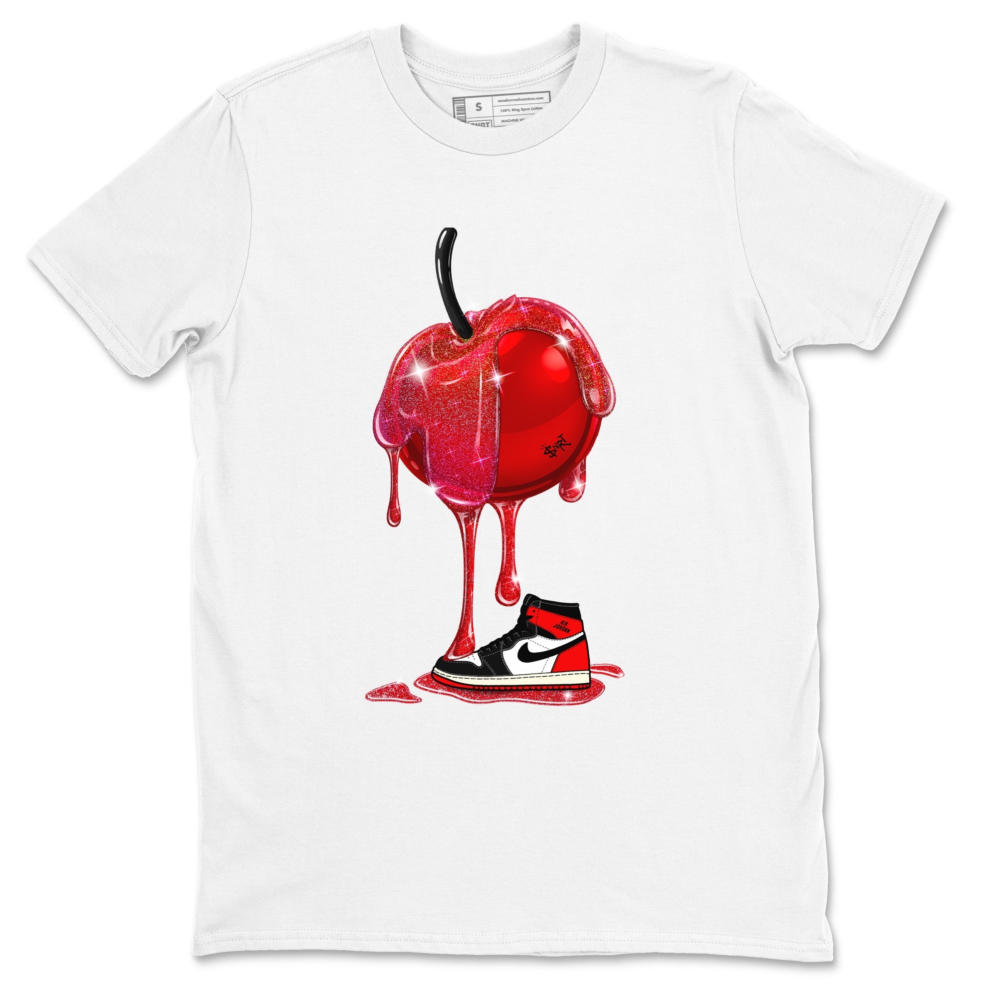 1s Black Toe Reimagined shirts to match jordans Dripping Cherries sneaker match tees Air Jordan 1 Black Toe Reimagined Drip Gear Zone streetwear brand White 2 unisex cotton tee