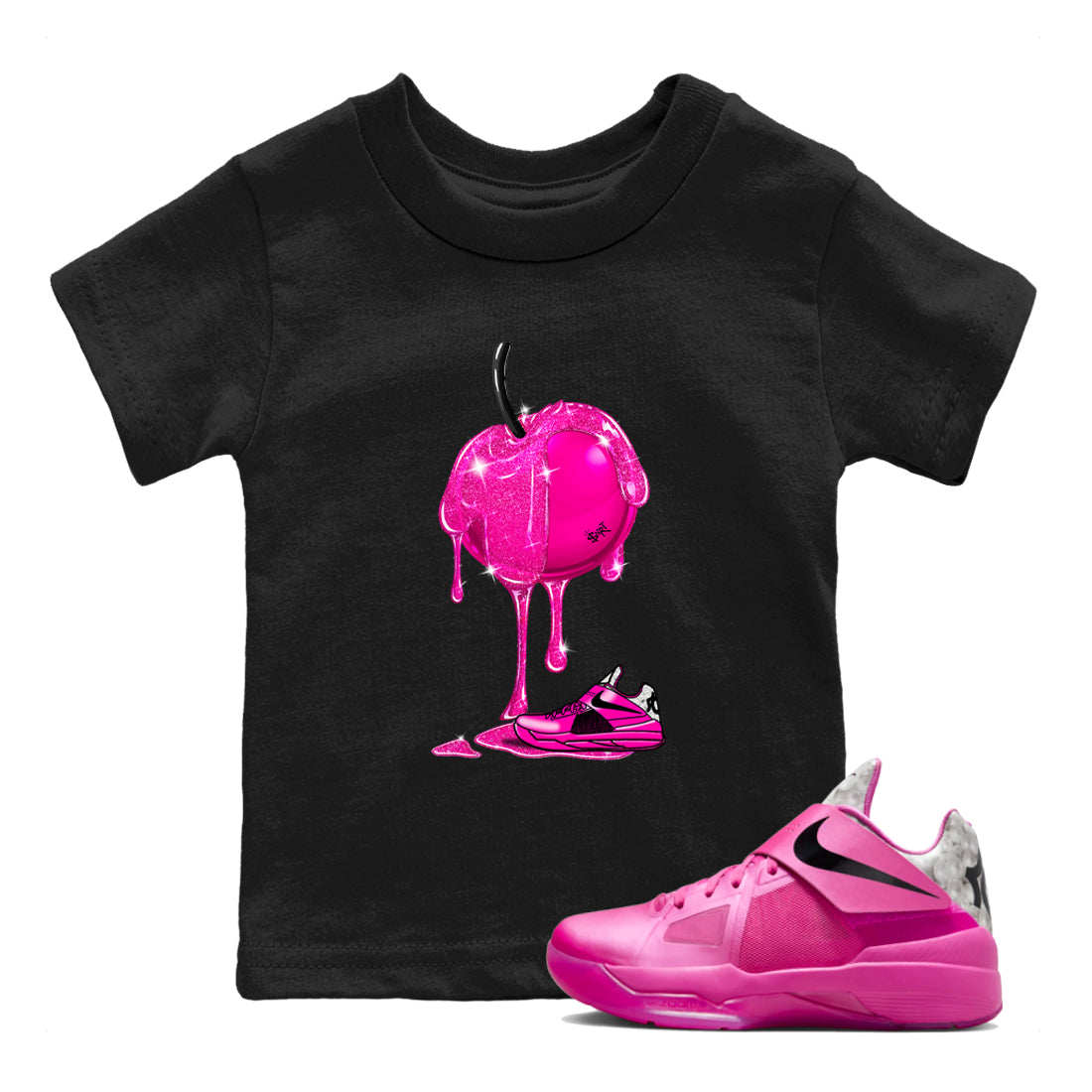 Nike KD 4 Retro Aunt Pearl shirts to match jordans Dripping Cherries sneaker match tees Nike KD 4 Aunt Pearl match shoes to clothes Drip Gear Zone Youth Baby Black 1 tee