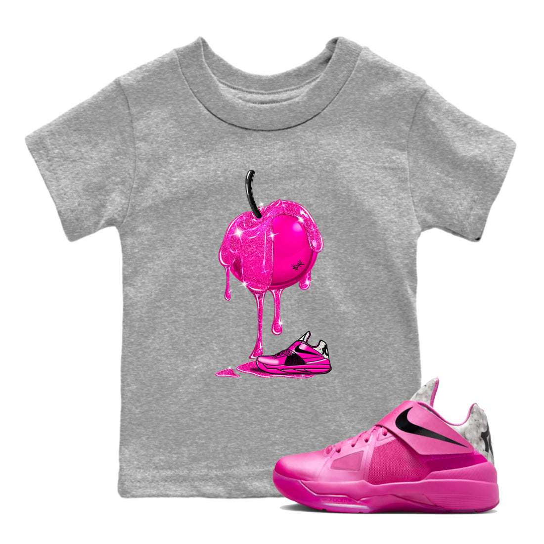 Nike KD 4 Retro Aunt Pearl shirts to match jordans Dripping Cherries sneaker match tees Nike KD 4 Aunt Pearl match shoes to clothes Drip Gear Zone Youth Baby Heather Grey 1 tee