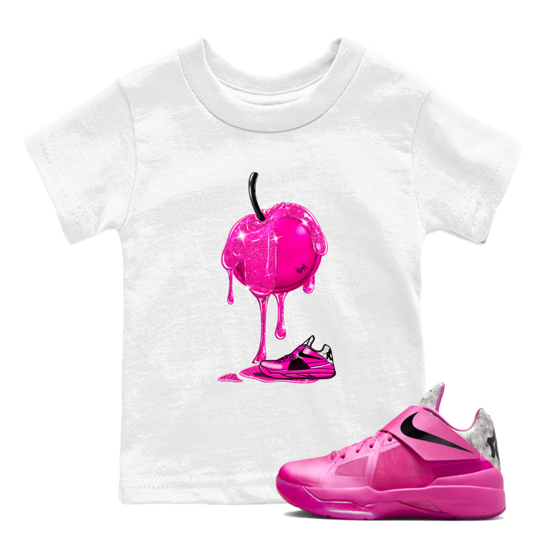 Nike KD 4 Retro Aunt Pearl shirts to match jordans Dripping Cherries sneaker match tees Nike KD 4 Aunt Pearl match shoes to clothes Drip Gear Zone Youth Baby White 1 tee