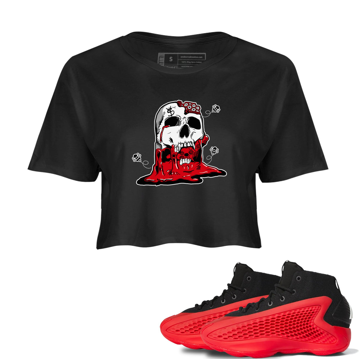 AE 1 Bred Shirts To Match Jordans Dripping Honey Skullhead sneaker match tees AE 1 Bred Tee Drip Gear Zone unisex cotton Black 1 Crop Shirts