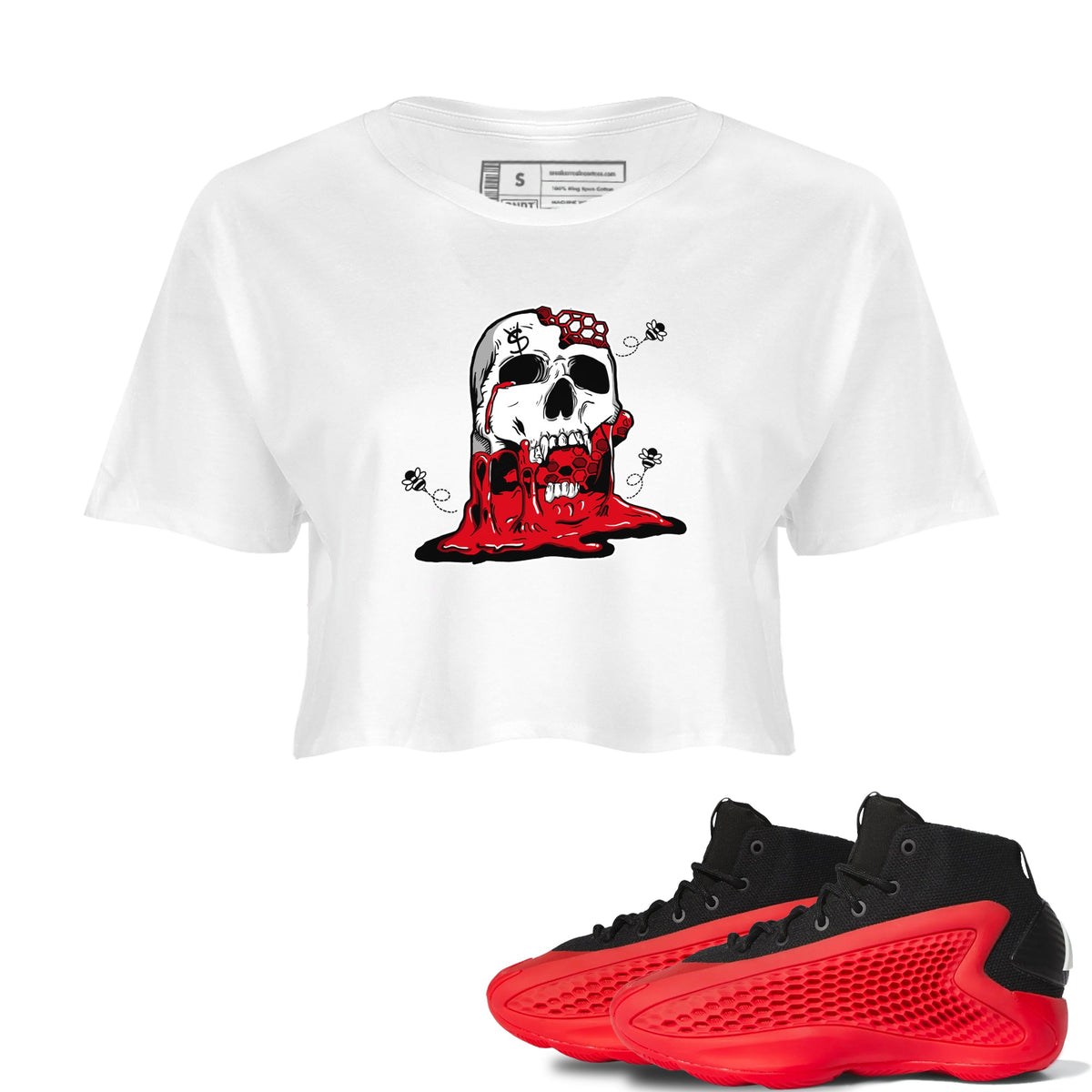 AE 1 Bred Shirts To Match Jordans Dripping Honey Skullhead sneaker match tees AE 1 Bred Tee Drip Gear Zone unisex cotton White 1 Crop Shirts