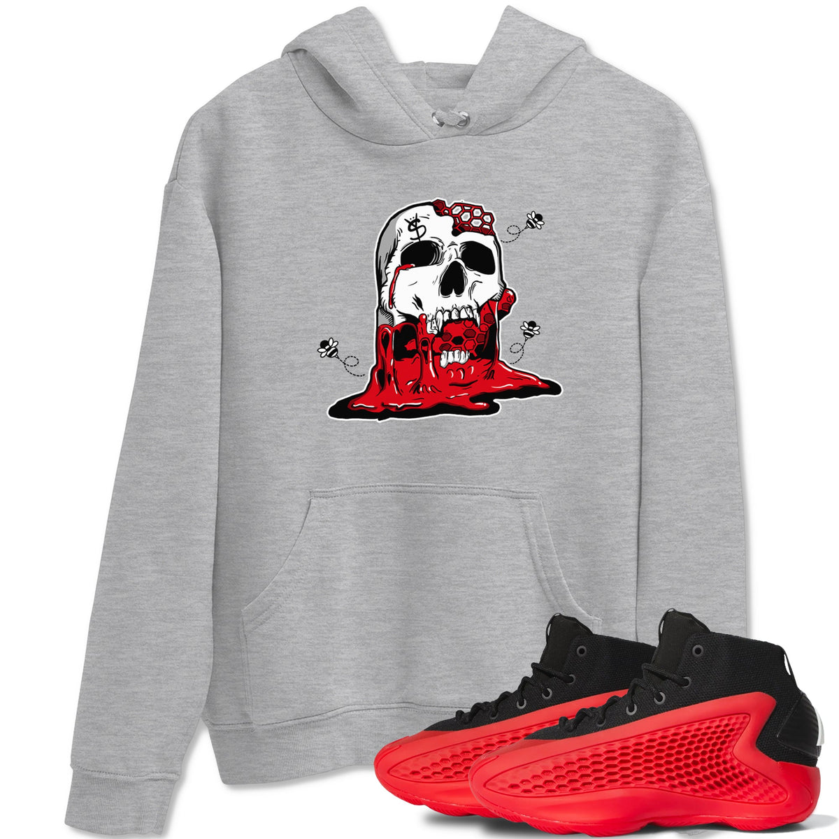 AE 1 Bred Shirts To Match Jordans Dripping Honey Skullhead sneaker match tees AE 1 Bred Tee Drip Gear Zone unisex cotton Heather Grey 1 crew neck shirts