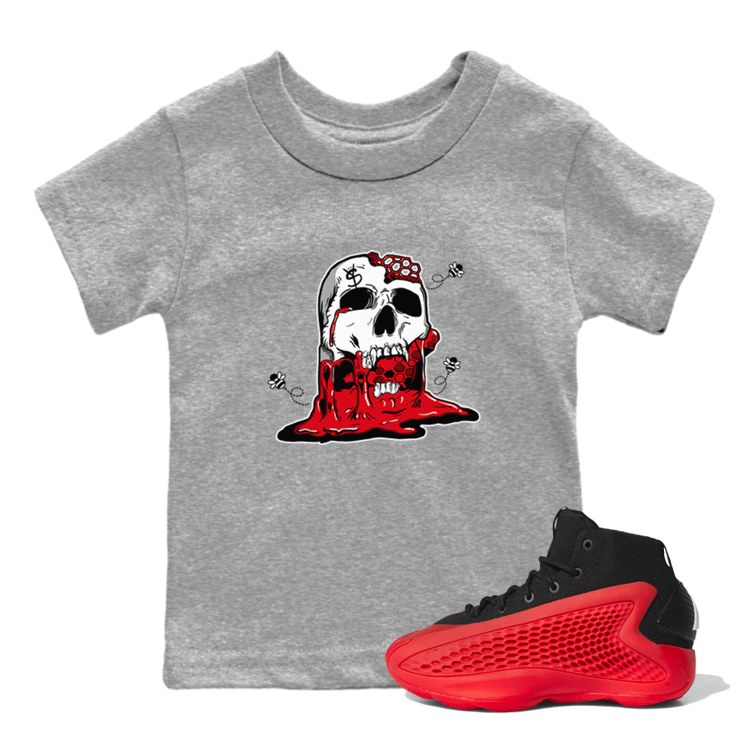 AE 1 Bred Shirts To Match Jordans Dripping Honey Skullhead sneaker match tees AE 1 Bred Tee Drip Gear Zone Youth Baby Heather Grey 1 crew neck shirts