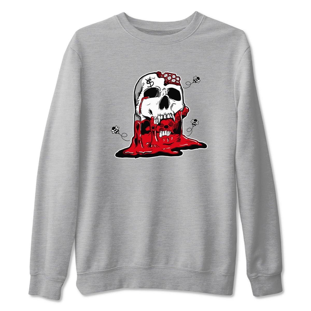 AE 1 Bred Shirts To Match Jordans Dripping Honey Skullhead sneaker match tees AE 1 Bred Tee Drip Gear Zone unisex cotton Heather Grey 2 crew neck shirts