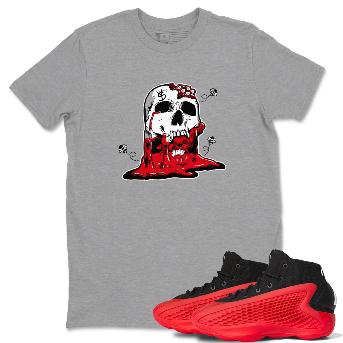 AE 1 Bred Shirts To Match Jordans Dripping Honey Skullhead sneaker match tees AE 1 Bred Tee Drip Gear Zone unisex cotton Heather Grey 1 crew neck shirts