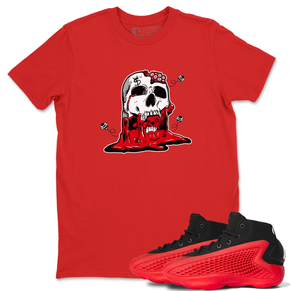 AE 1 Bred Shirts To Match Jordans Dripping Honey Skullhead sneaker match tees AE 1 Bred Tee Drip Gear Zone unisex cotton Red 1 crew neck shirts