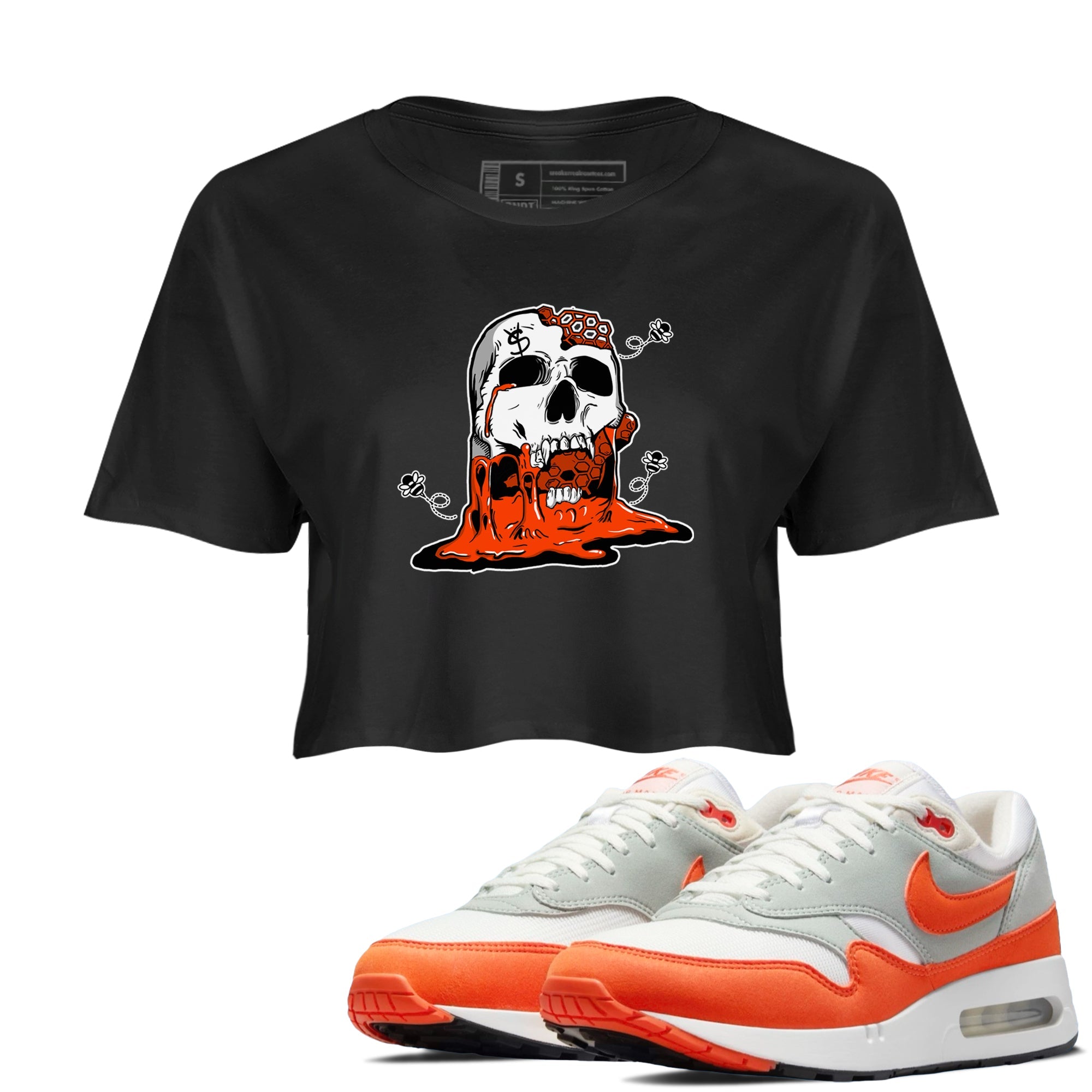 Air Max 1 OG '86 'Summit White and Cosmic Clay shirts to match jordans Dripping Honey Skullhead sneaker match tees Air Max 1 Cosmic Clay match shoes to clothes Drip Gear Zone unisex cotton Black 1 crop tee