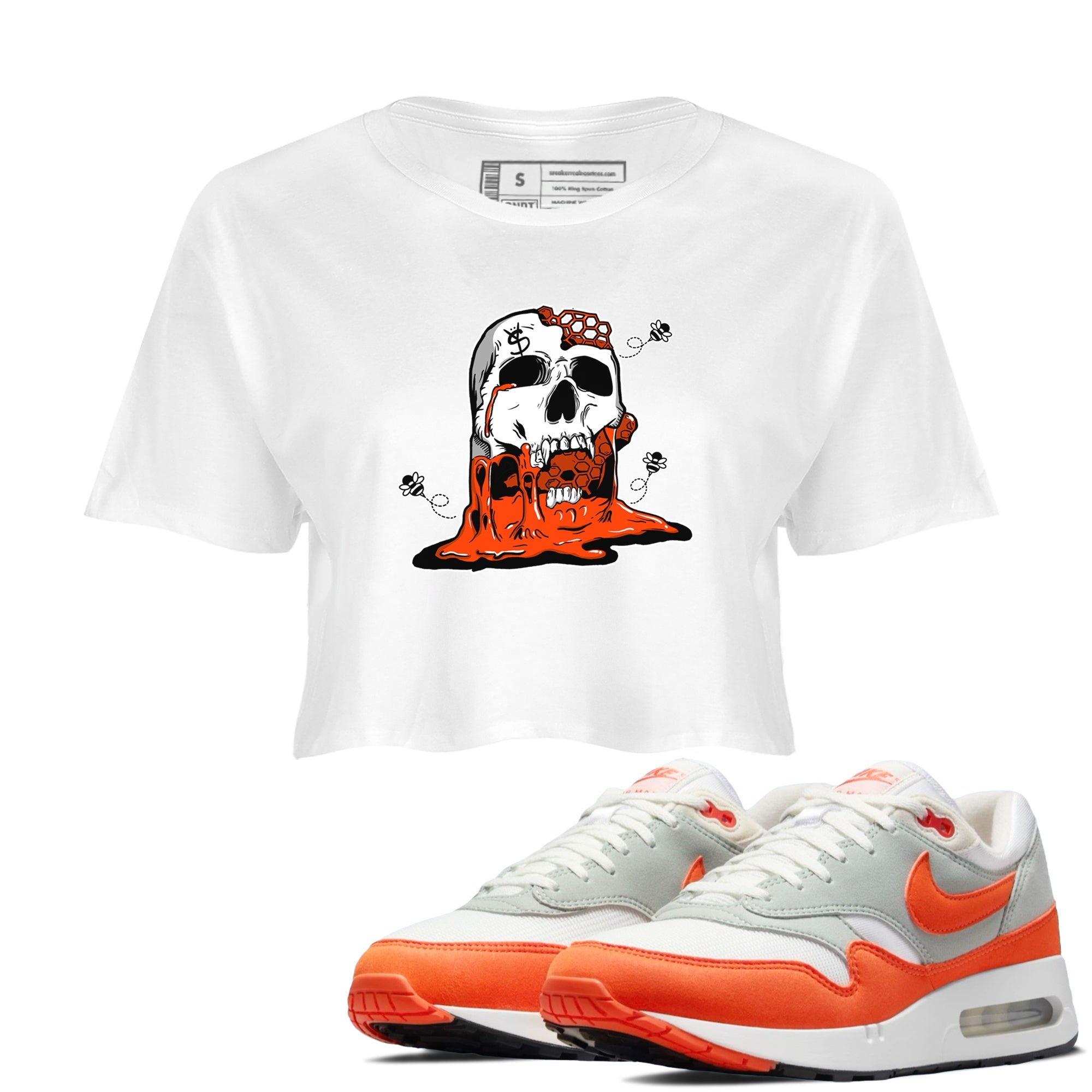 Air Max 1 OG '86 'Summit White and Cosmic Clay shirts to match jordans Dripping Honey Skullhead sneaker match tees Air Max 1 Cosmic Clay match shoes to clothes Drip Gear Zone unisex cotton White 1 crop tee