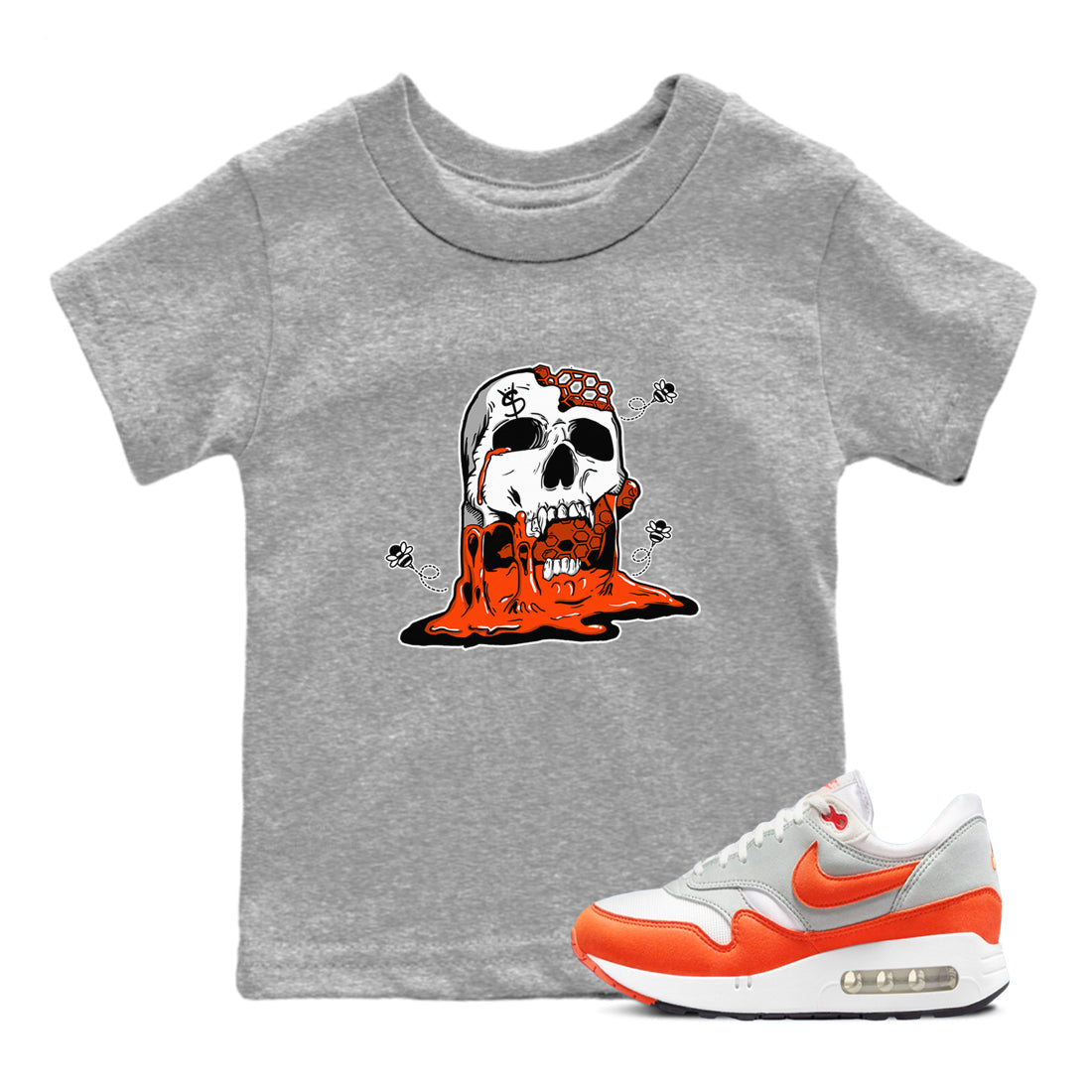 Air Max 1 OG '86 'Summit White and Cosmic Clay shirts to match jordans Dripping Honey Skullhead sneaker match tees Air Max 1 Cosmic Clay match shoes to clothes Drip Gear Zone Youth Baby Heather Grey 1 tee