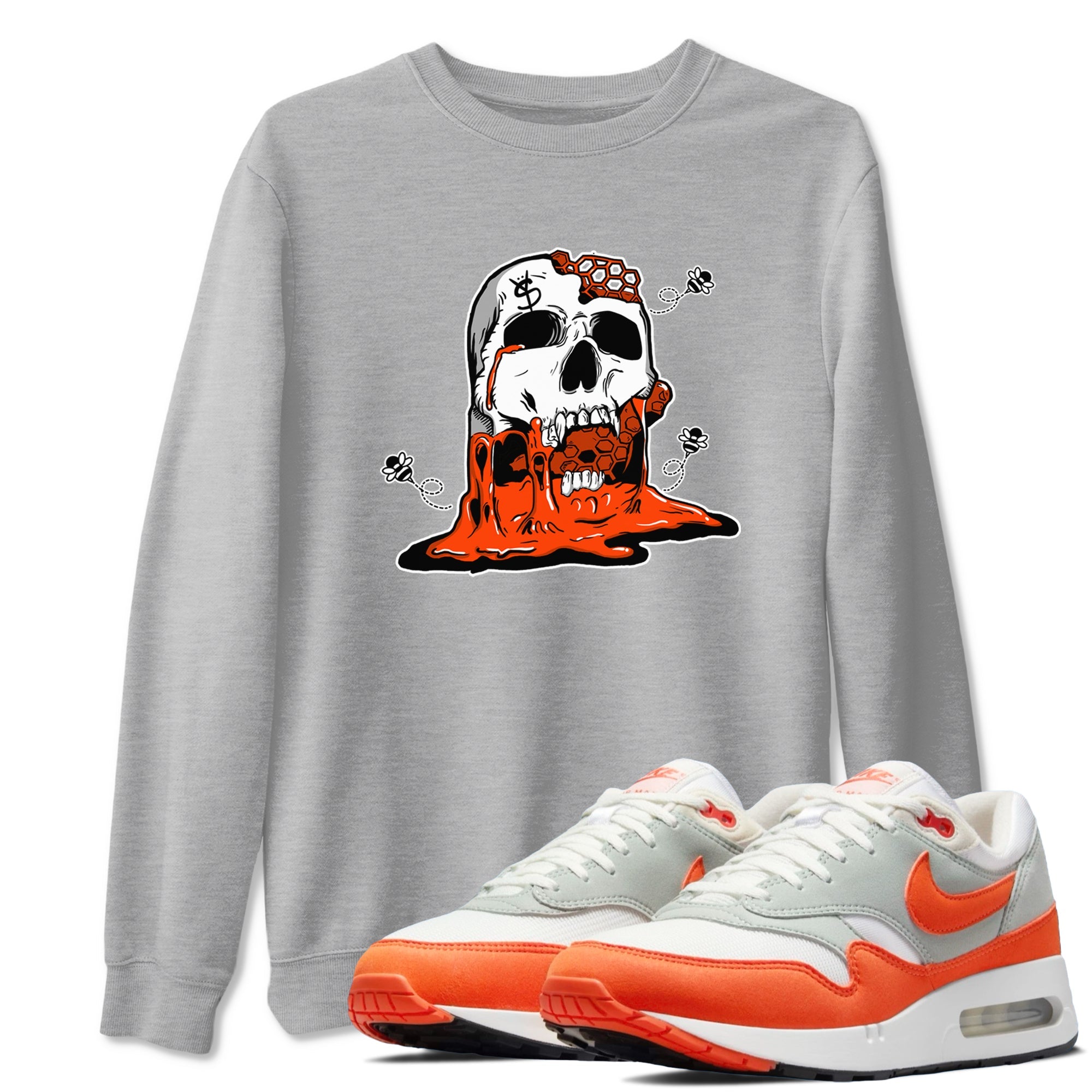 Air Max 1 OG '86 'Summit White and Cosmic Clay shirts to match jordans Dripping Honey Skullhead sneaker match tees Air Max 1 Cosmic Clay match shoes to clothes Drip Gear Zone unisex cotton Heather Grey 1 shirts