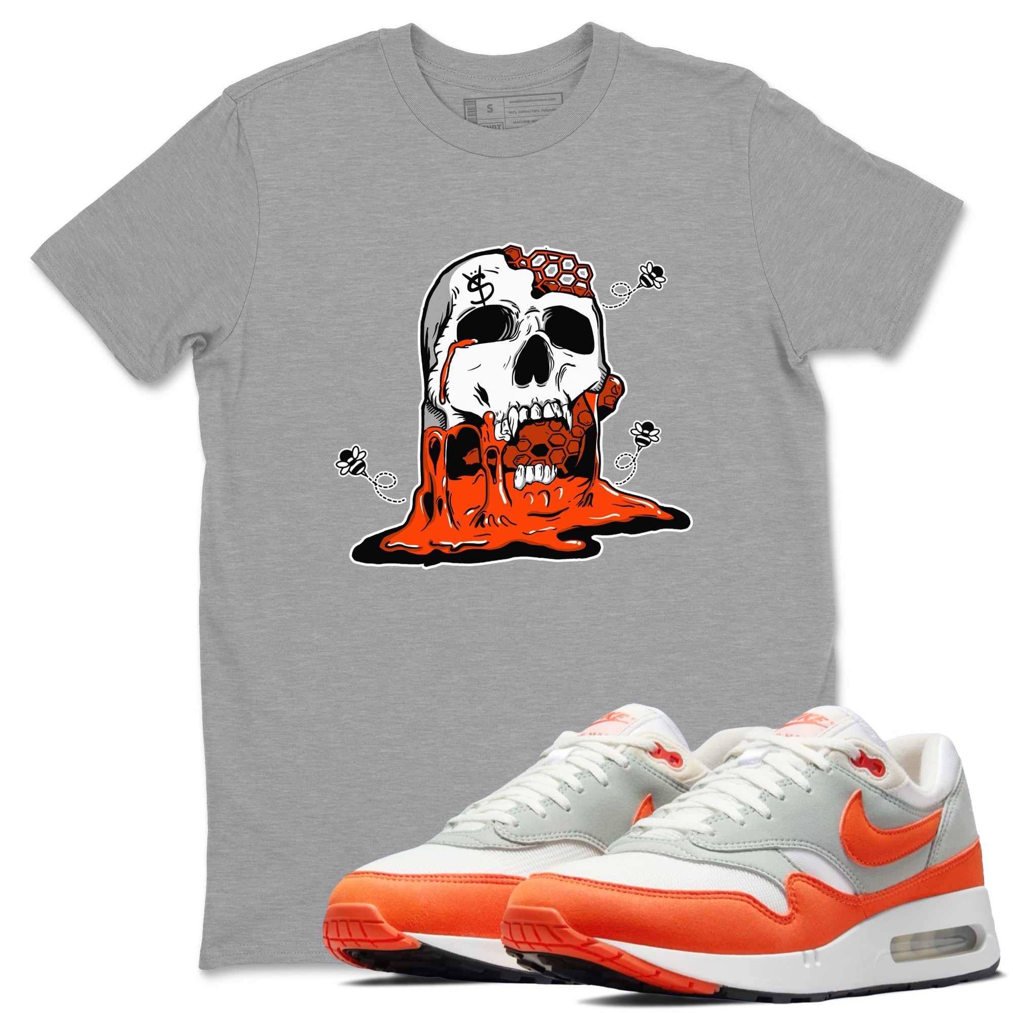 Air Max 1 OG '86 'Summit White and Cosmic Clay shirts to match jordans Dripping Honey Skullhead sneaker match tees Air Max 1 Cosmic Clay match shoes to clothes Drip Gear Zone unisex cotton Heather Grey 1 shirts