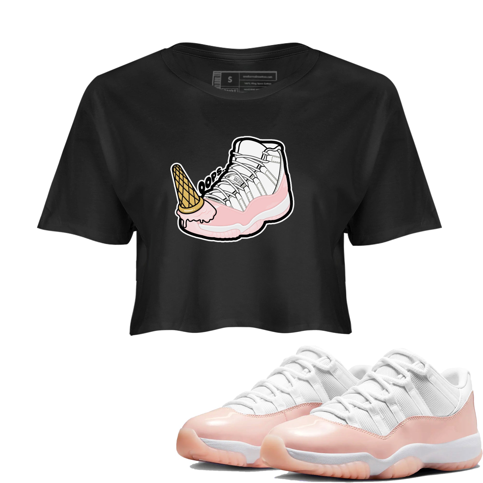 11s Legend Pink shirts to match jordans Dropped Ice Cream sneaker match tees Air Jordan 11 Legend Pink Drip Gear Zone streetwear brand Black 1 crop tee