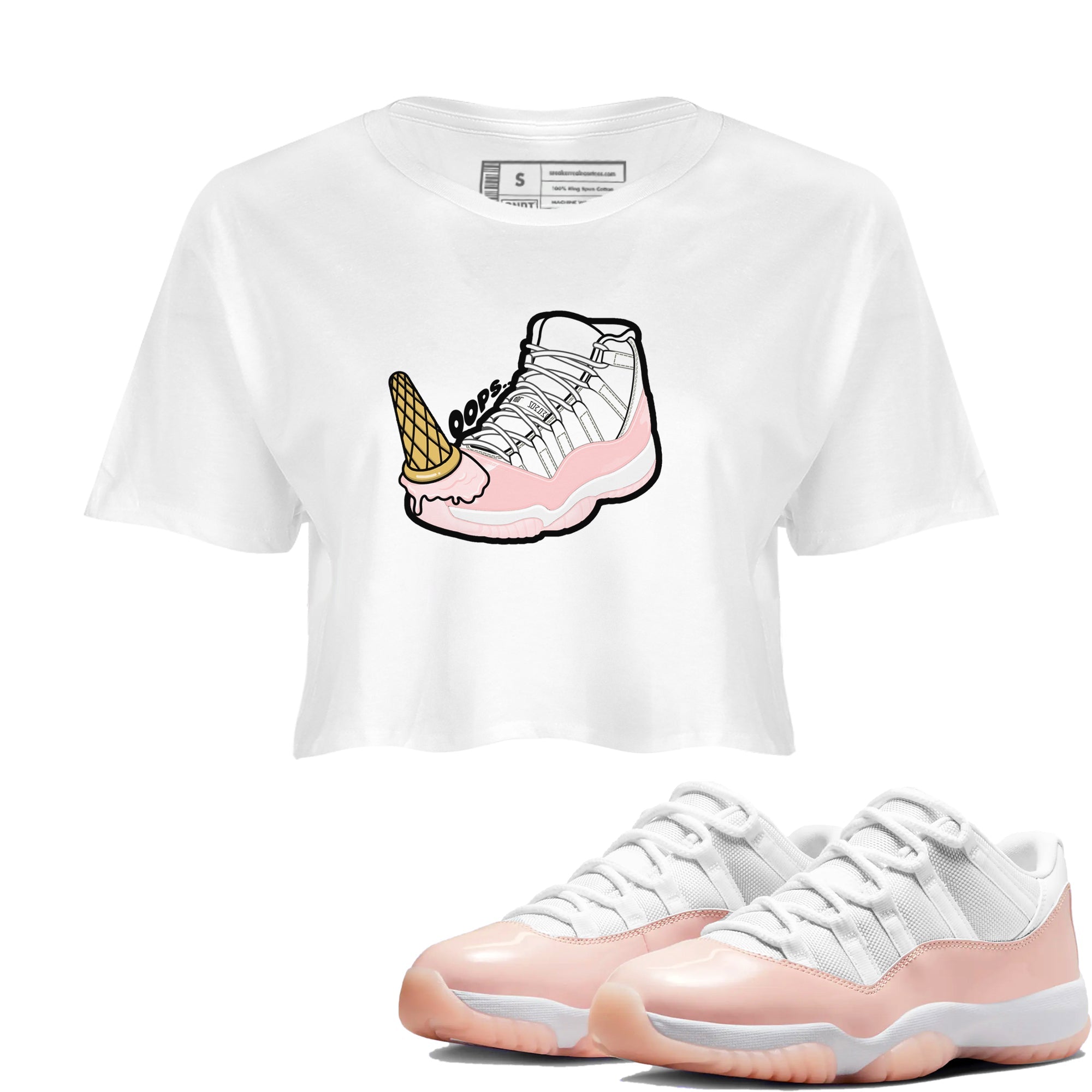 11s Legend Pink shirts to match jordans Dropped Ice Cream sneaker match tees Air Jordan 11 Legend Pink Drip Gear Zone streetwear brand White 1 crop tee