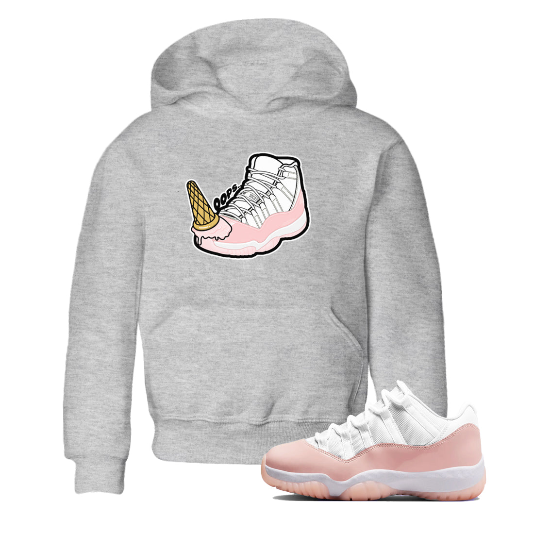 11s Legend Pink shirts to match jordans Dropped Ice Cream sneaker match tees Air Jordan 11 Legend Pink Drip Gear Zone streetwear brand Baby and Youth Heather Grey 1 cotton tee