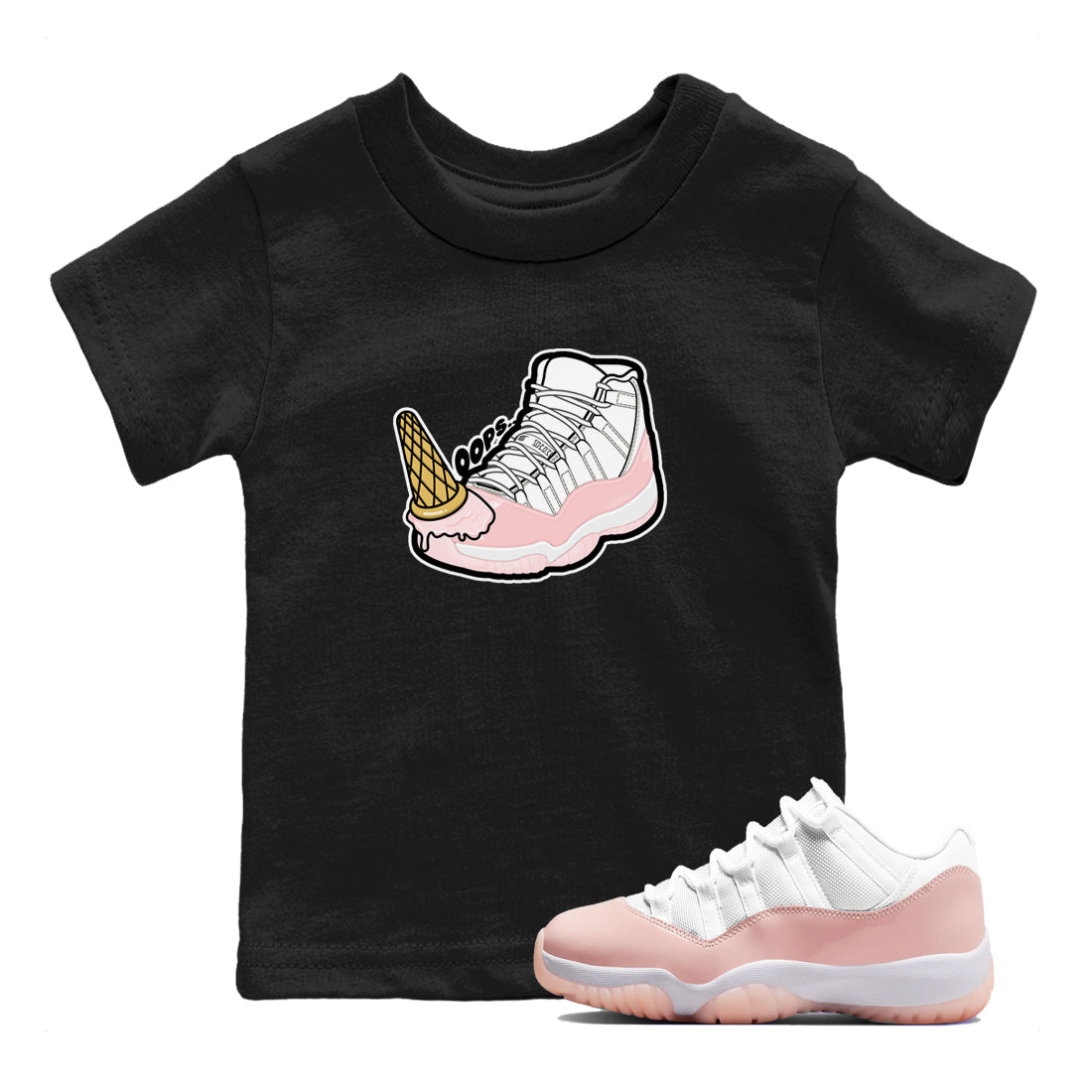 11s Legend Pink shirts to match jordans Dropped Ice Cream sneaker match tees Air Jordan 11 Legend Pink Drip Gear Zone streetwear brand Baby and Youth Black 1 cotton tee