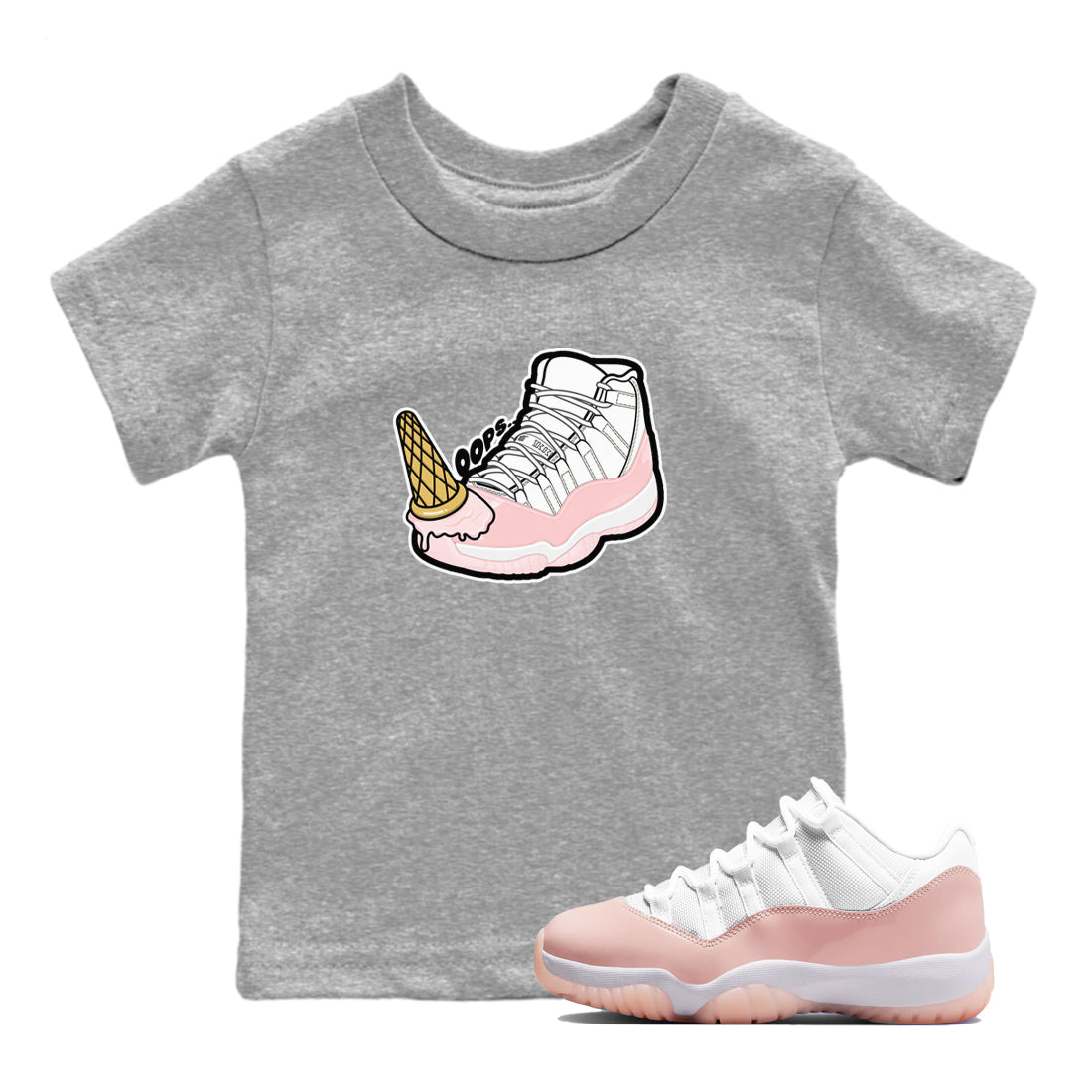 11s Legend Pink shirts to match jordans Dropped Ice Cream sneaker match tees Air Jordan 11 Legend Pink Drip Gear Zone streetwear brand Baby and Youth Heather Grey 1 cotton tee