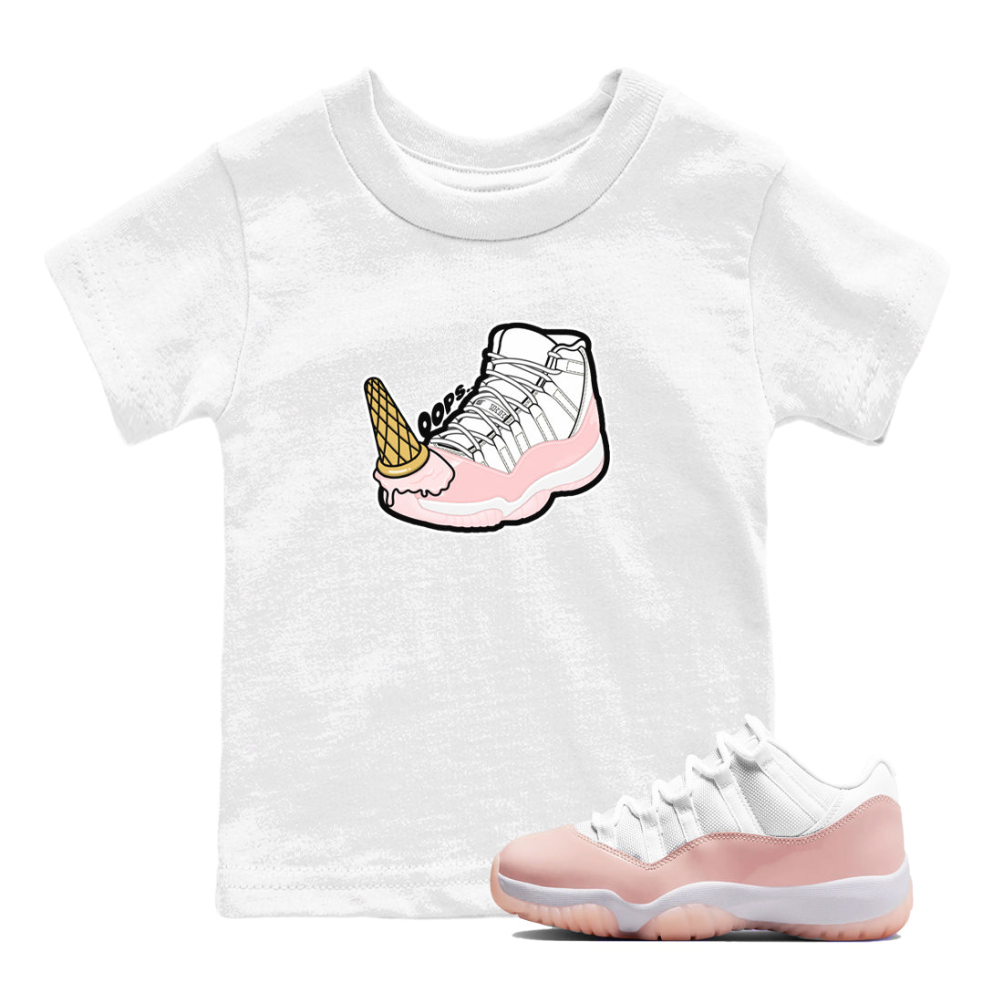 11s Legend Pink shirts to match jordans Dropped Ice Cream sneaker match tees Air Jordan 11 Legend Pink Drip Gear Zone streetwear brand Baby and Youth White 1 cotton tee